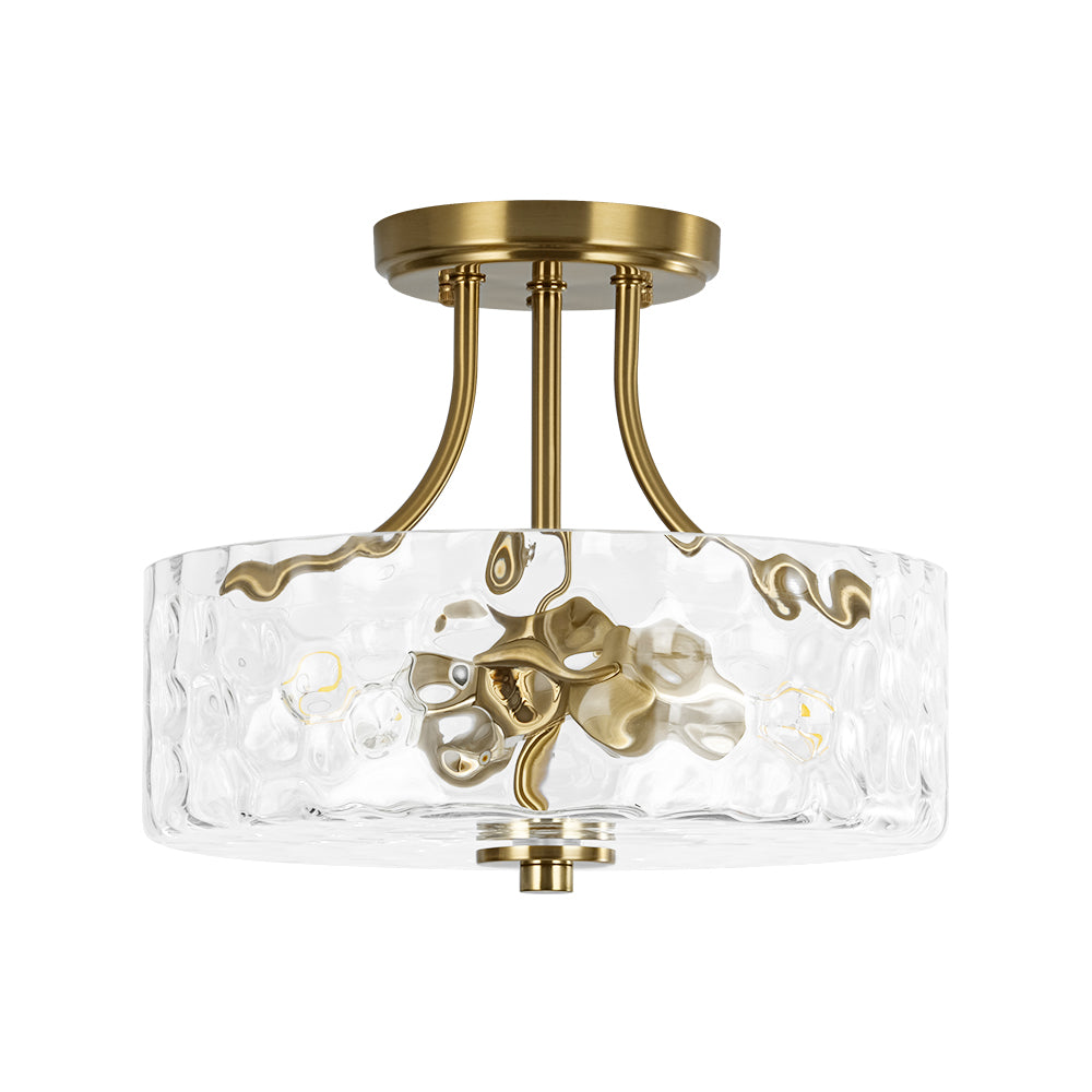 Ceiling Light Hammered Glass Drum 30.0 cm Semi Flush Bathroom Dining Room Hallway Fixture | Thomler