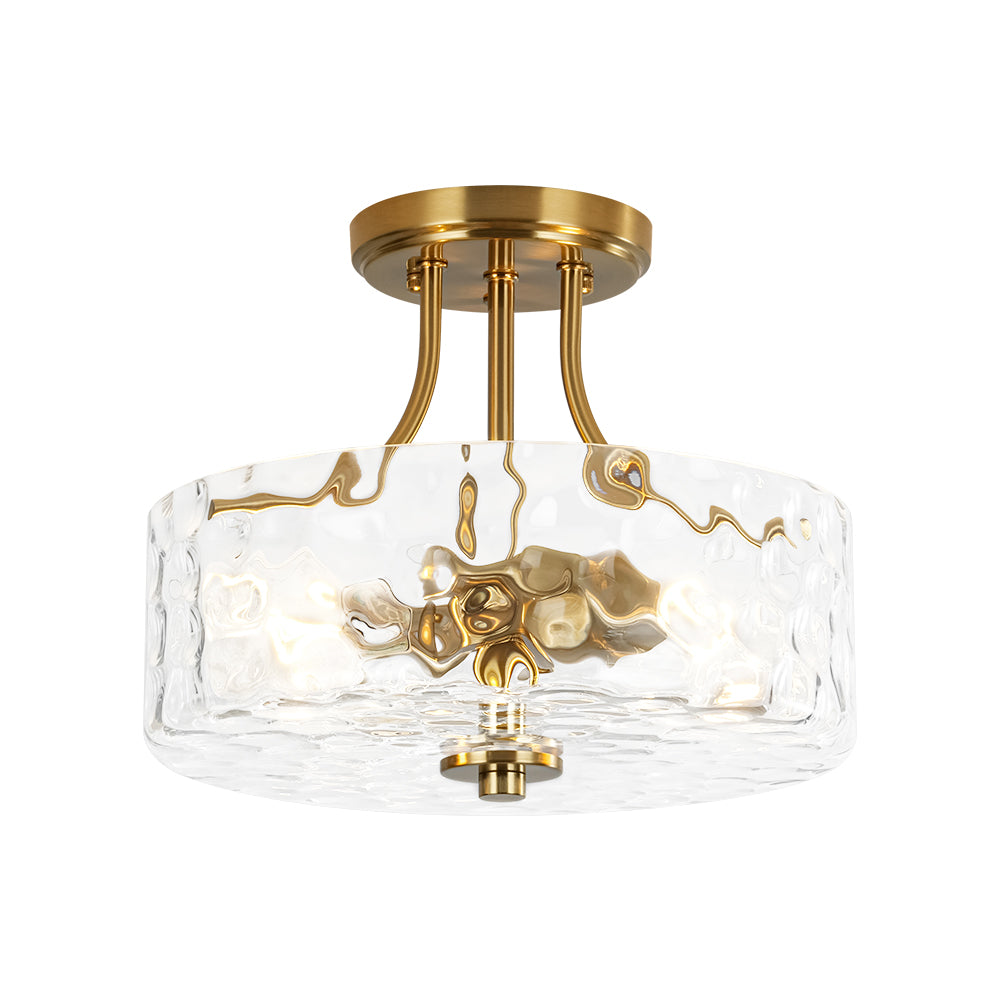 Ceiling Light Hammered Glass Drum 30.0 cm Semi Flush Bathroom Dining Room Hallway Fixture | Thomler