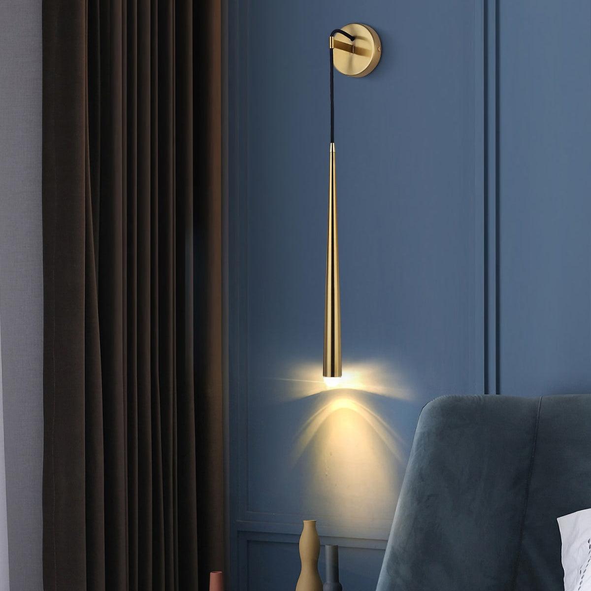 Wall Lamp Brass Cone 15 in Integrated LED Bedroom Hallway Reading Light Modern Minimalist Sconce | Thomler