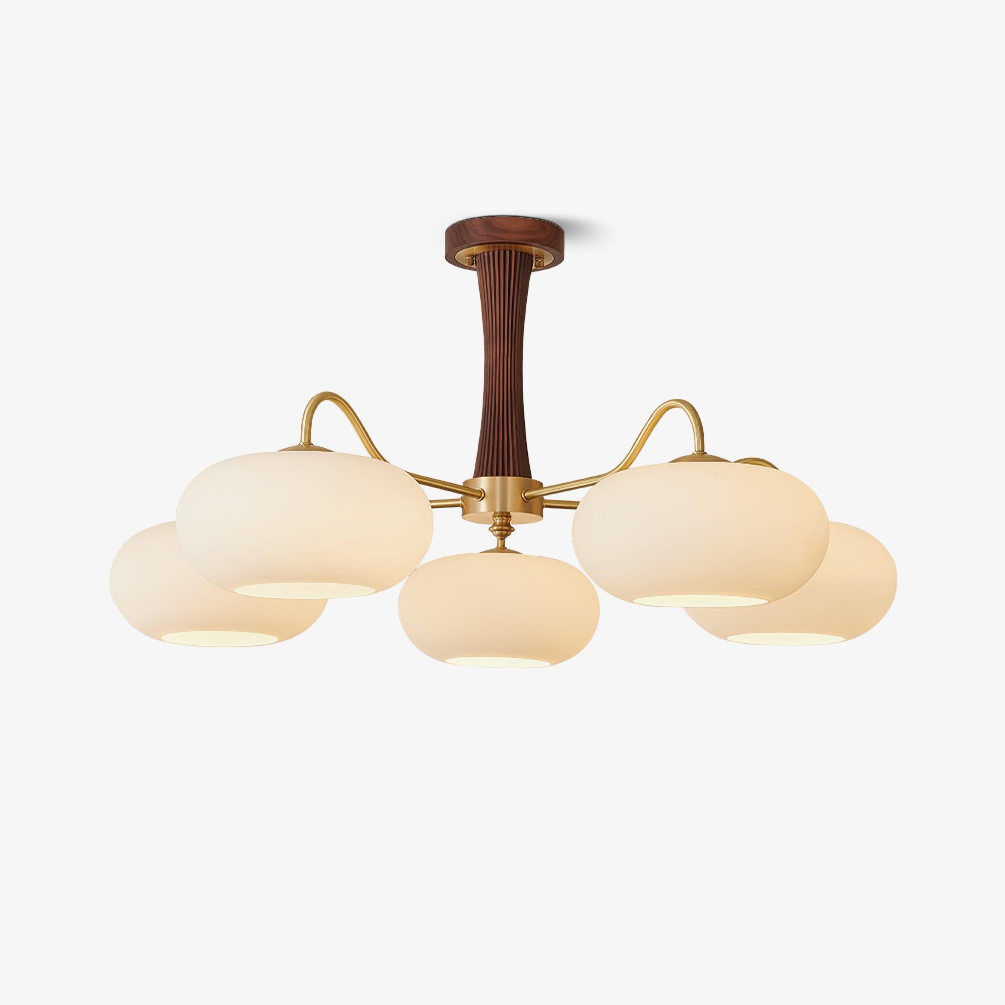 Brass Wooden Persimmon Chandelier 26.8–30.7 in Indoor Ceiling Light White Glass Shade | Thomler