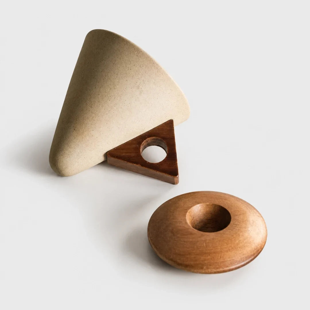 Hand-Crafted Single-Serve Ceramic Coffee Dripper with Acacia Wood Stand for Pour-Over Brewing at Home, Office, Camping | Thomler