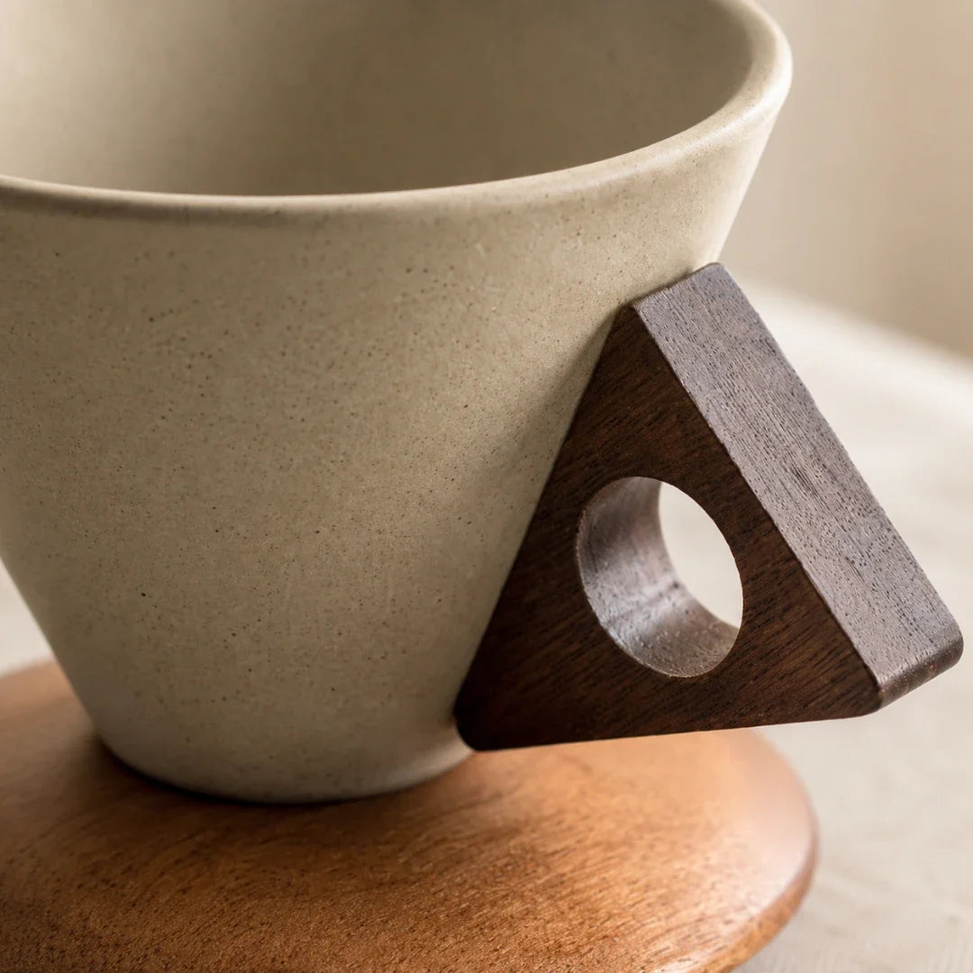 Hand-Crafted Single-Serve Ceramic Coffee Dripper with Acacia Wood Stand for Pour-Over Brewing at Home, Office, Camping | Thomler