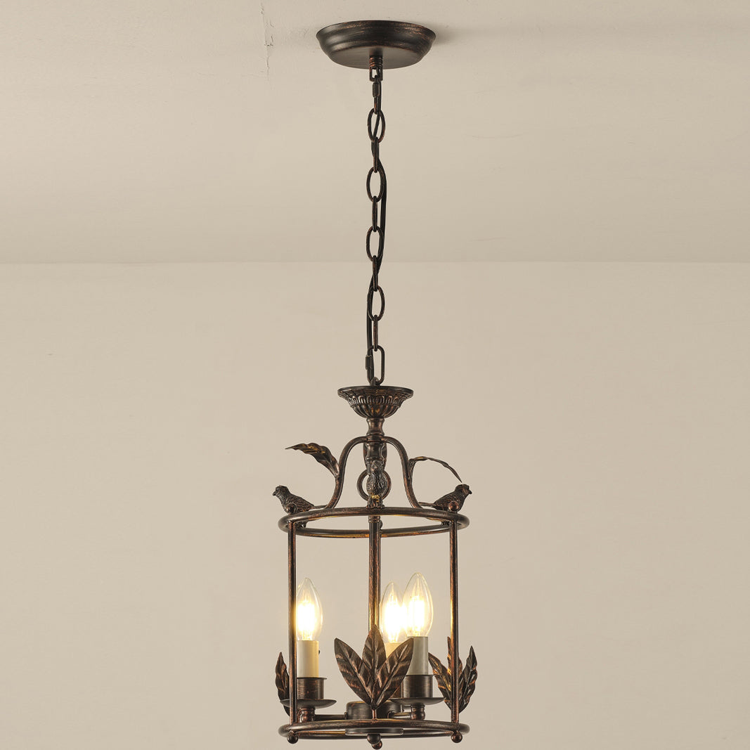 Pendant Light Metal Lantern 9.8 in Hanging Dining Room Entryway Vintage Bird Detail Ceiling Fixture | Thomler