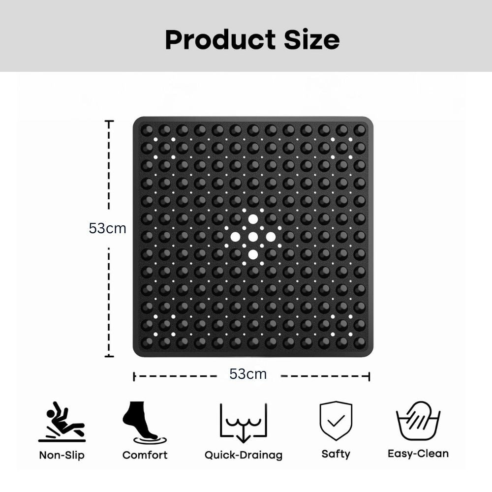 Anti-Slip Shower Mat with Suction Cups – Square PVC Tub Floor Protector for Kids, Seniors & Modern Bathrooms | Thomler