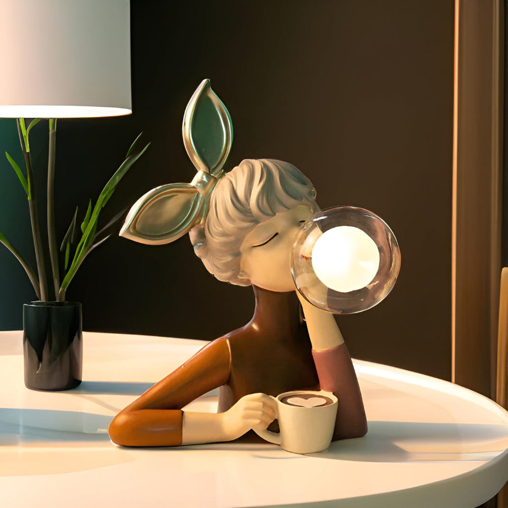Table Lamp Polymer Glass Composite 25.0 cm Bedroom Ambient Lighting Decorative LED Desk Night Light USB Powered | Thomler