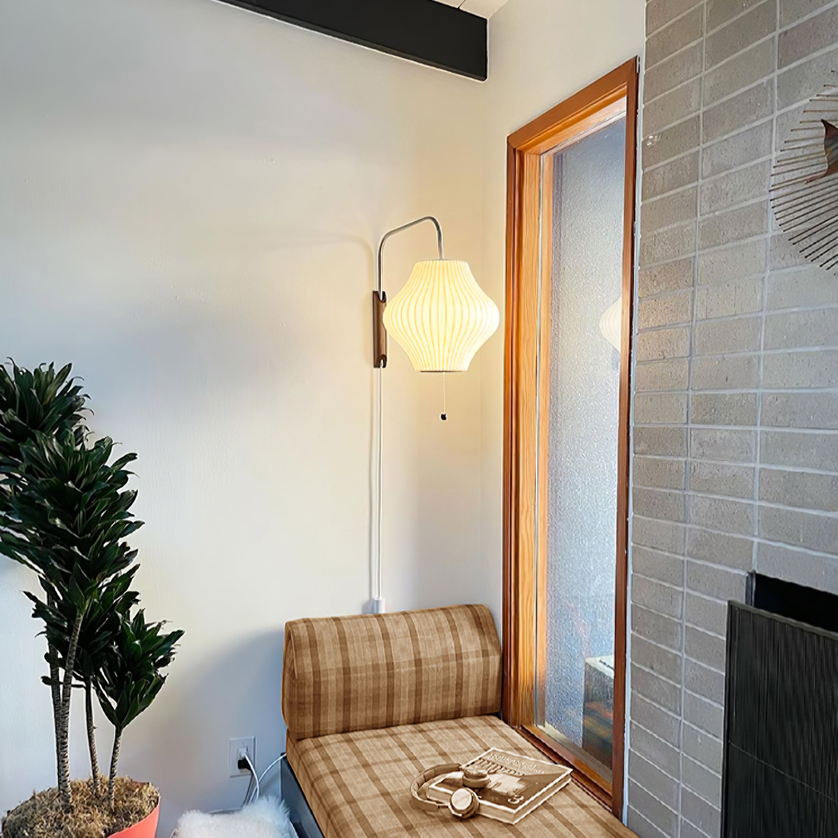 Ball Wall Sconce Swivel LED 15.7 in Chrome Walnut Indoor Lighting Adjustable Plug Cord | Thomler