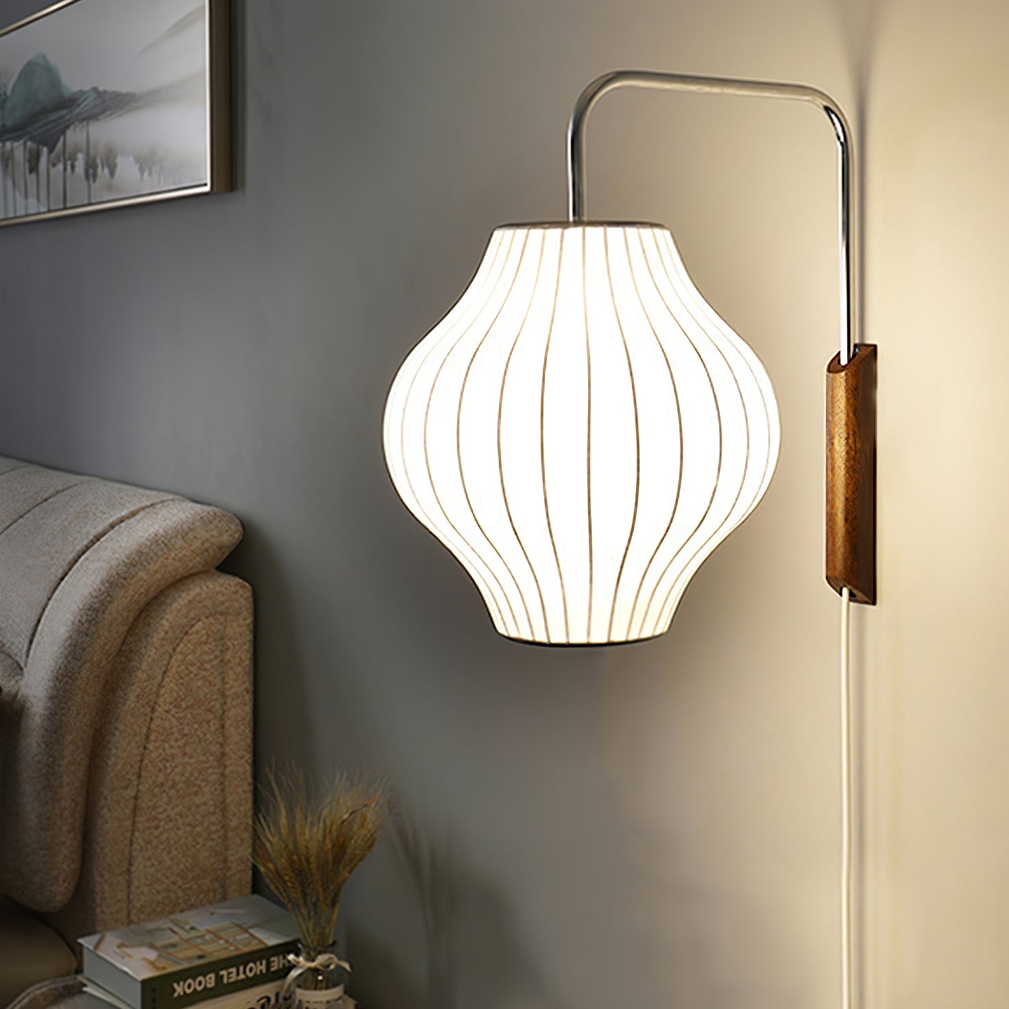 Ball Wall Sconce Swivel LED 15.7 in Chrome Walnut Indoor Lighting Adjustable Plug Cord | Thomler