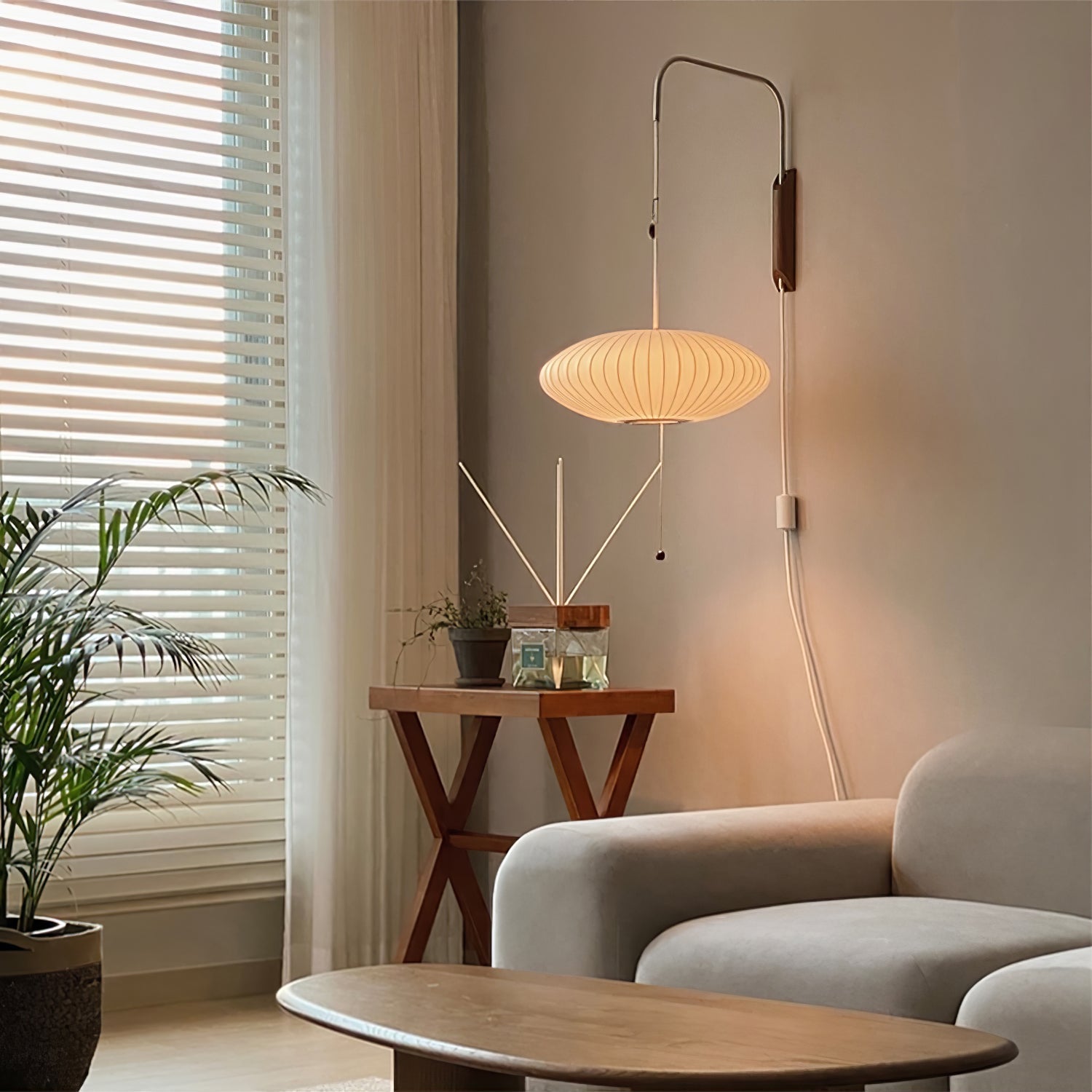 Ball Wall Sconce Swivel LED 15.7 in Chrome Walnut Indoor Lighting Adjustable Plug Cord | Thomler