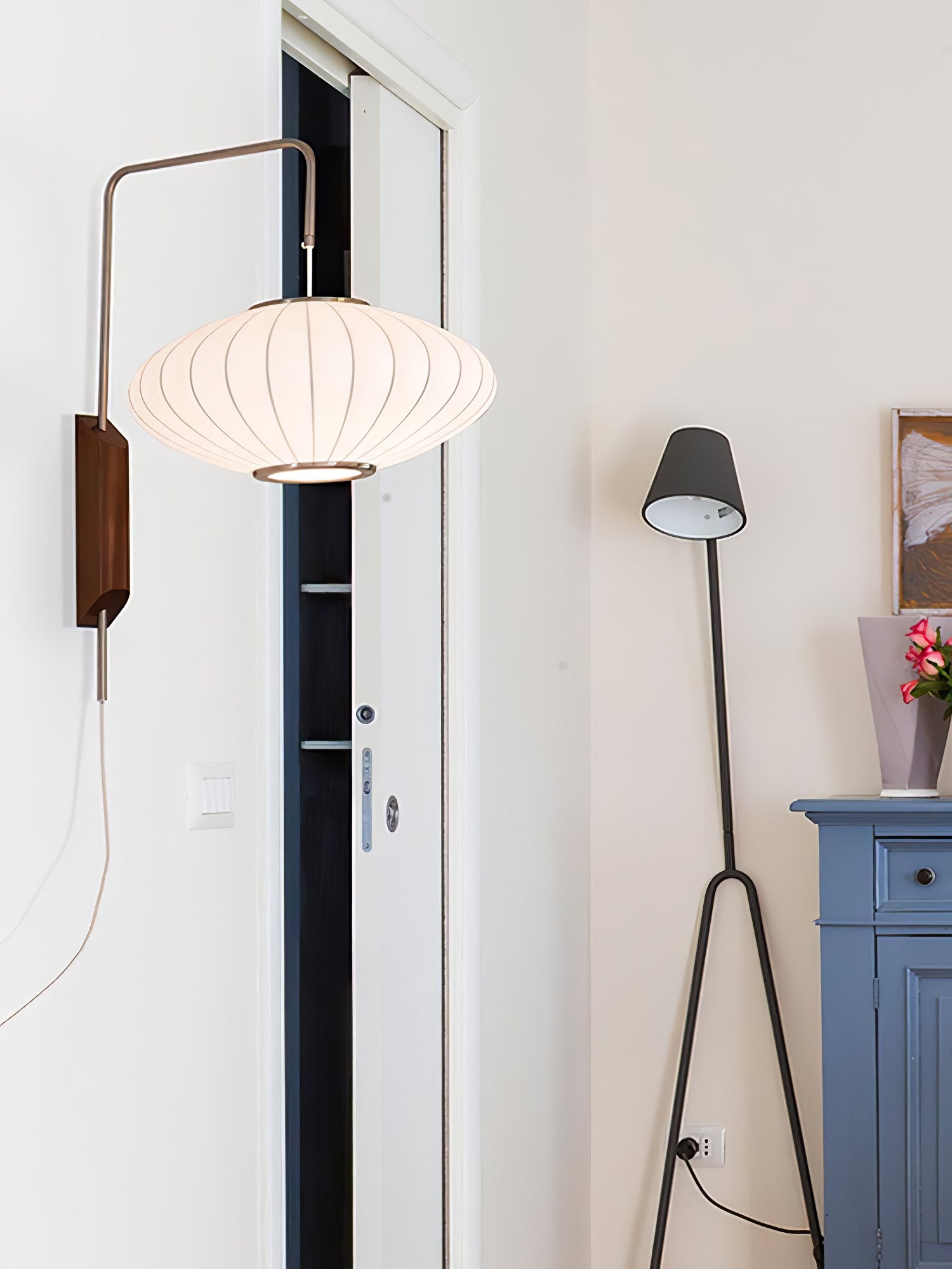 Ball Wall Sconce Swivel LED 15.7 in Chrome Walnut Indoor Lighting Adjustable Plug Cord | Thomler