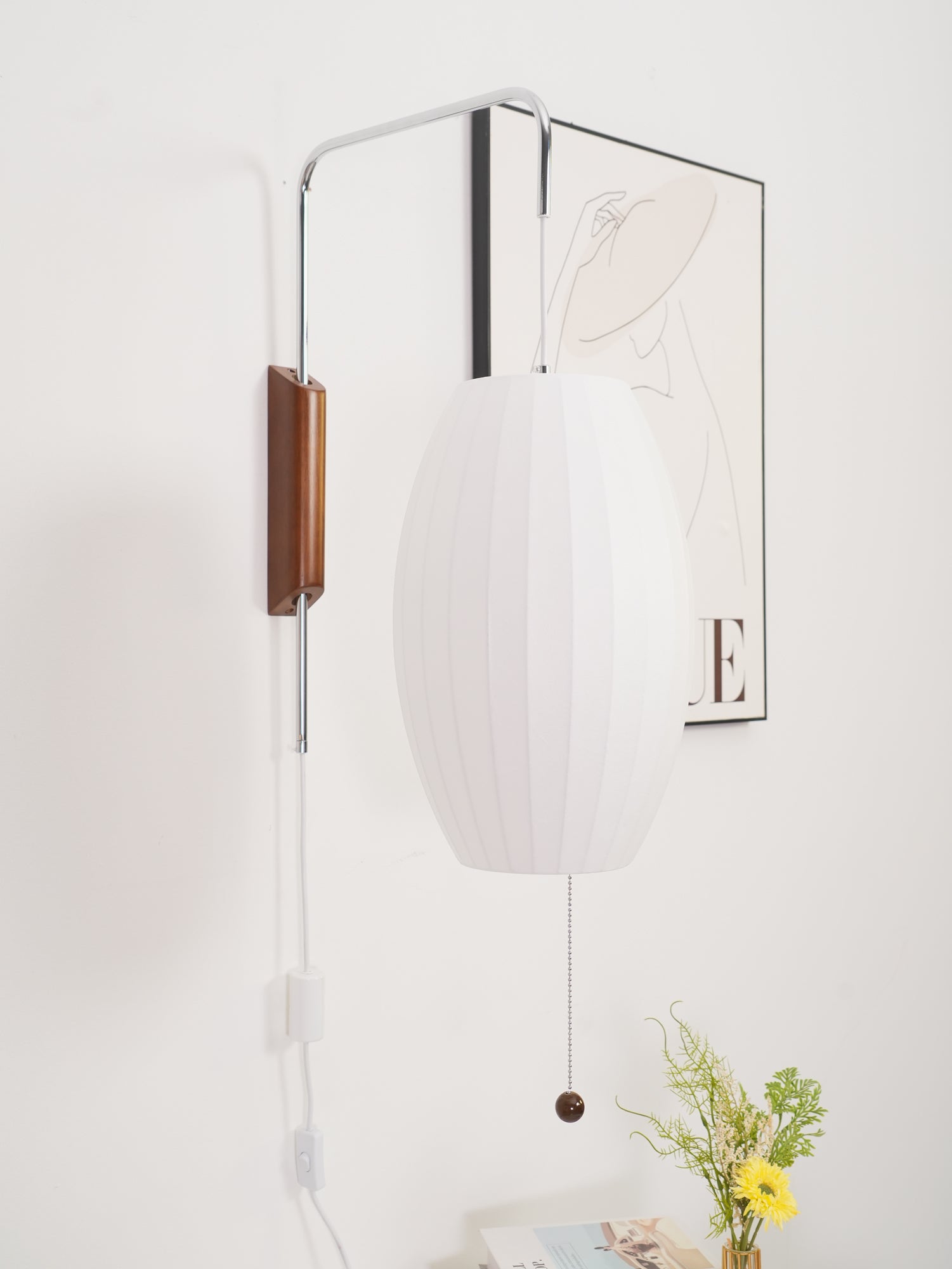Ball Wall Sconce Swivel LED 15.7 in Chrome Walnut Indoor Lighting Adjustable Plug Cord | Thomler