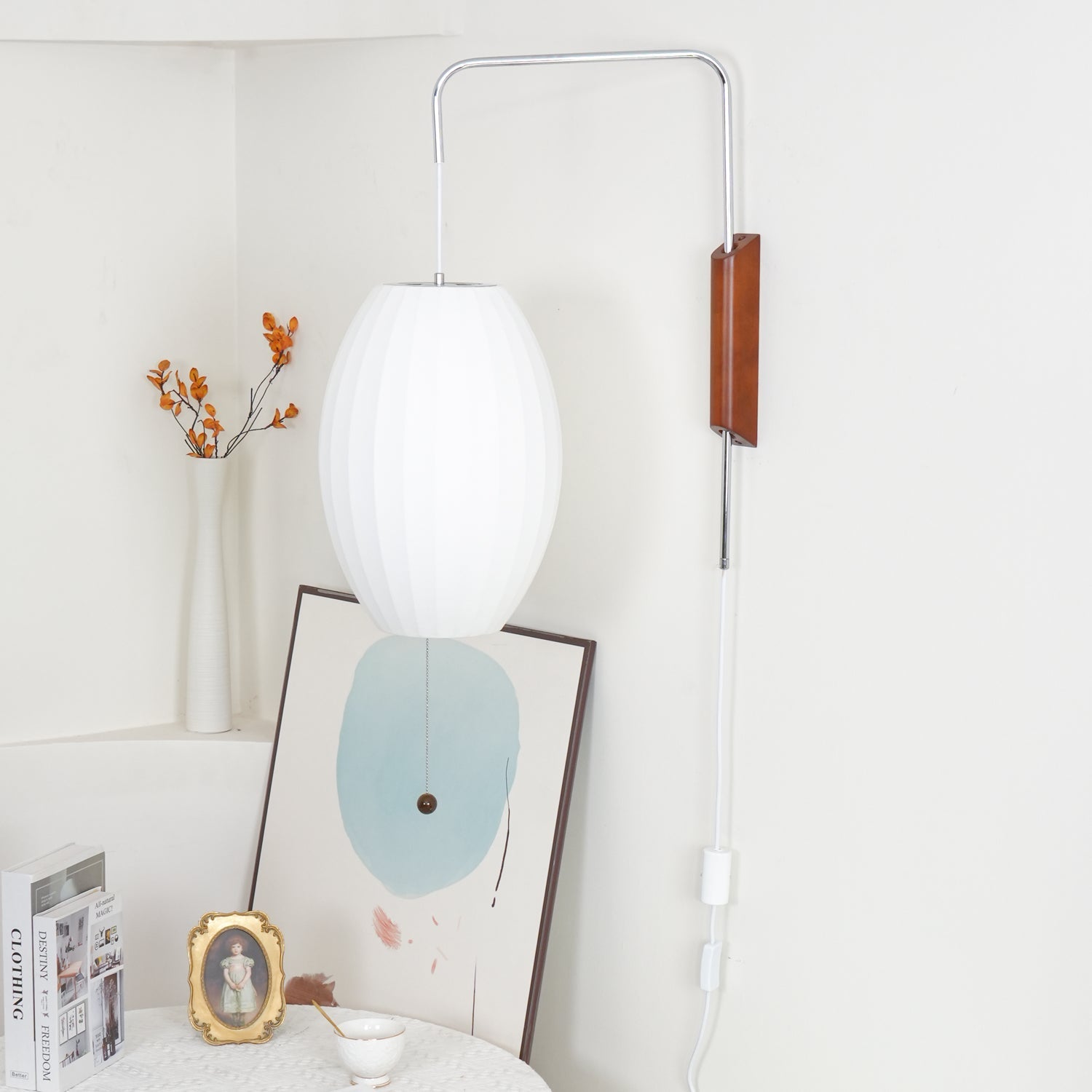 Ball Wall Sconce Swivel LED 15.7 in Chrome Walnut Indoor Lighting Adjustable Plug Cord | Thomler
