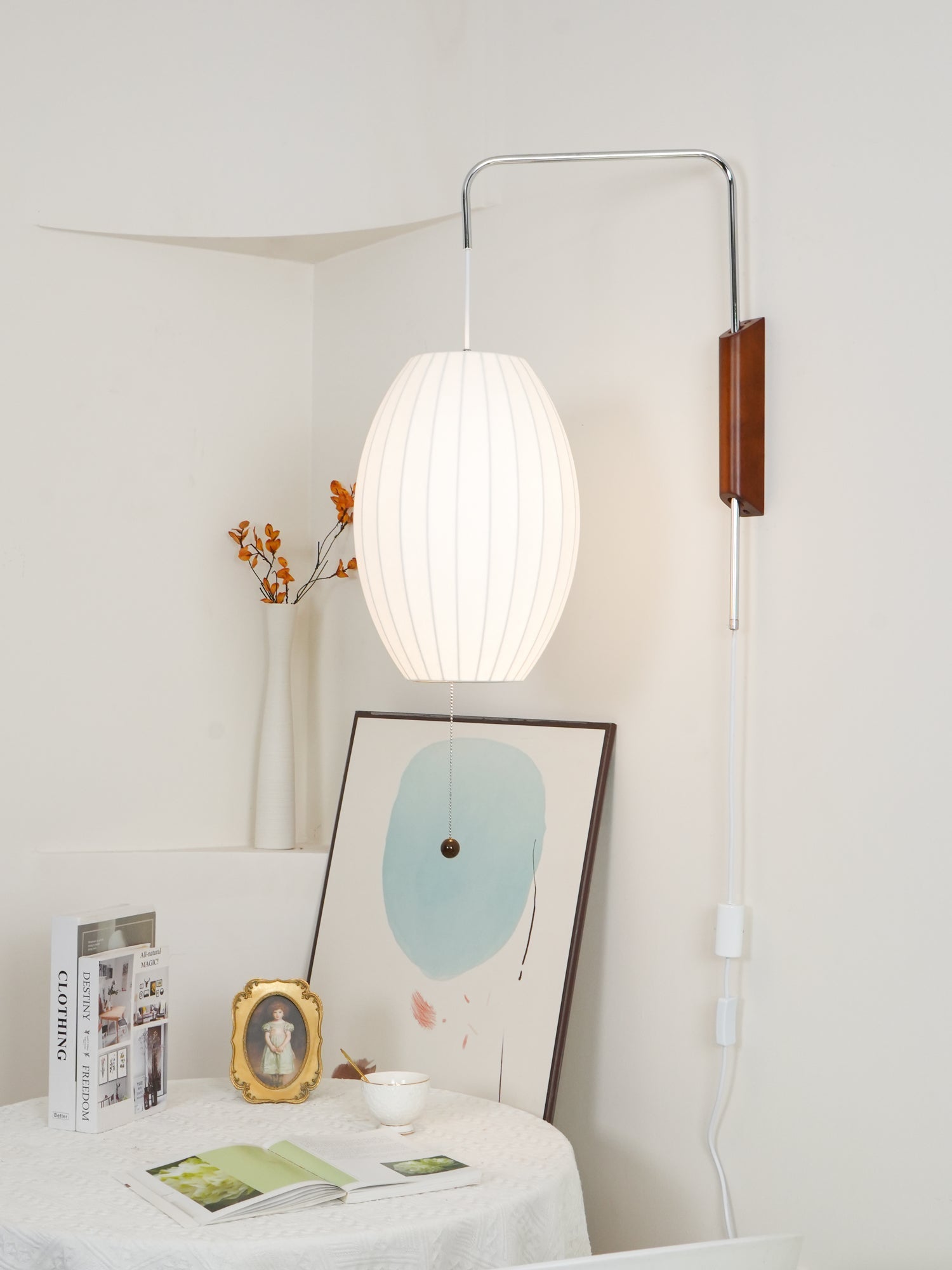 Ball Wall Sconce Swivel LED 15.7 in Chrome Walnut Indoor Lighting Adjustable Plug Cord | Thomler