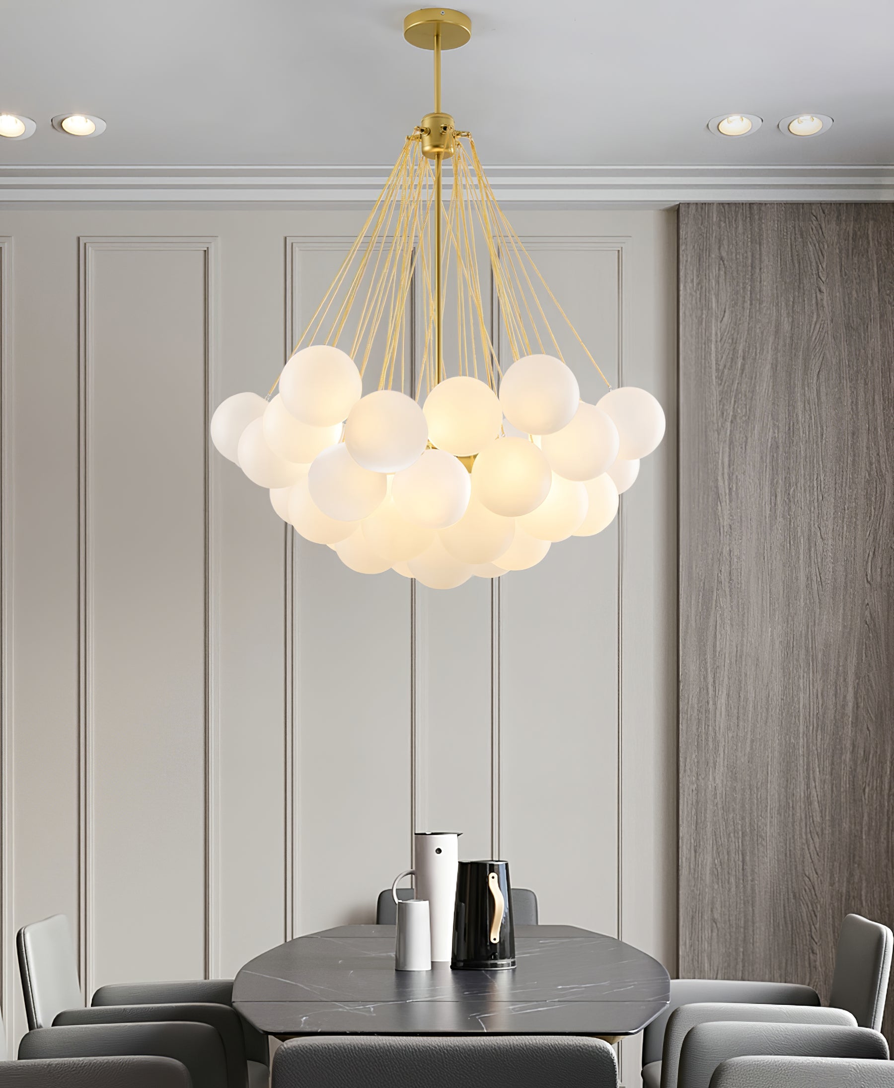 Frosted Glass Orb Chandelier 15.8 in x 33.5 in Indoor Ceiling Light 19-73 Heads Adjustable Modern Dining Room Living Room Pendant Fixture | Thomler