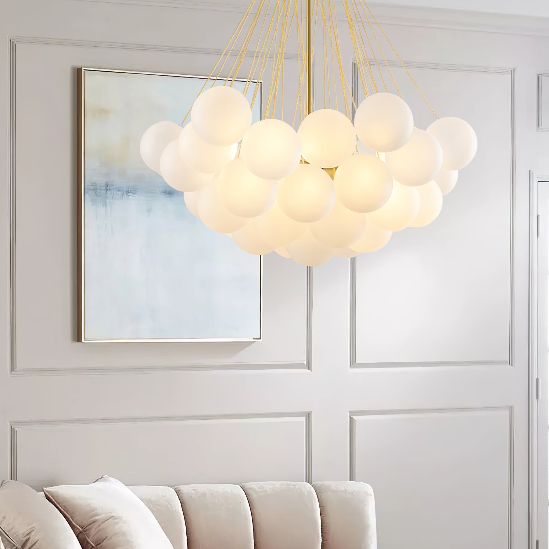 Frosted Glass Orb Chandelier 15.8 in x 33.5 in Indoor Ceiling Light 19-73 Heads Adjustable Modern Dining Room Living Room Pendant Fixture | Thomler