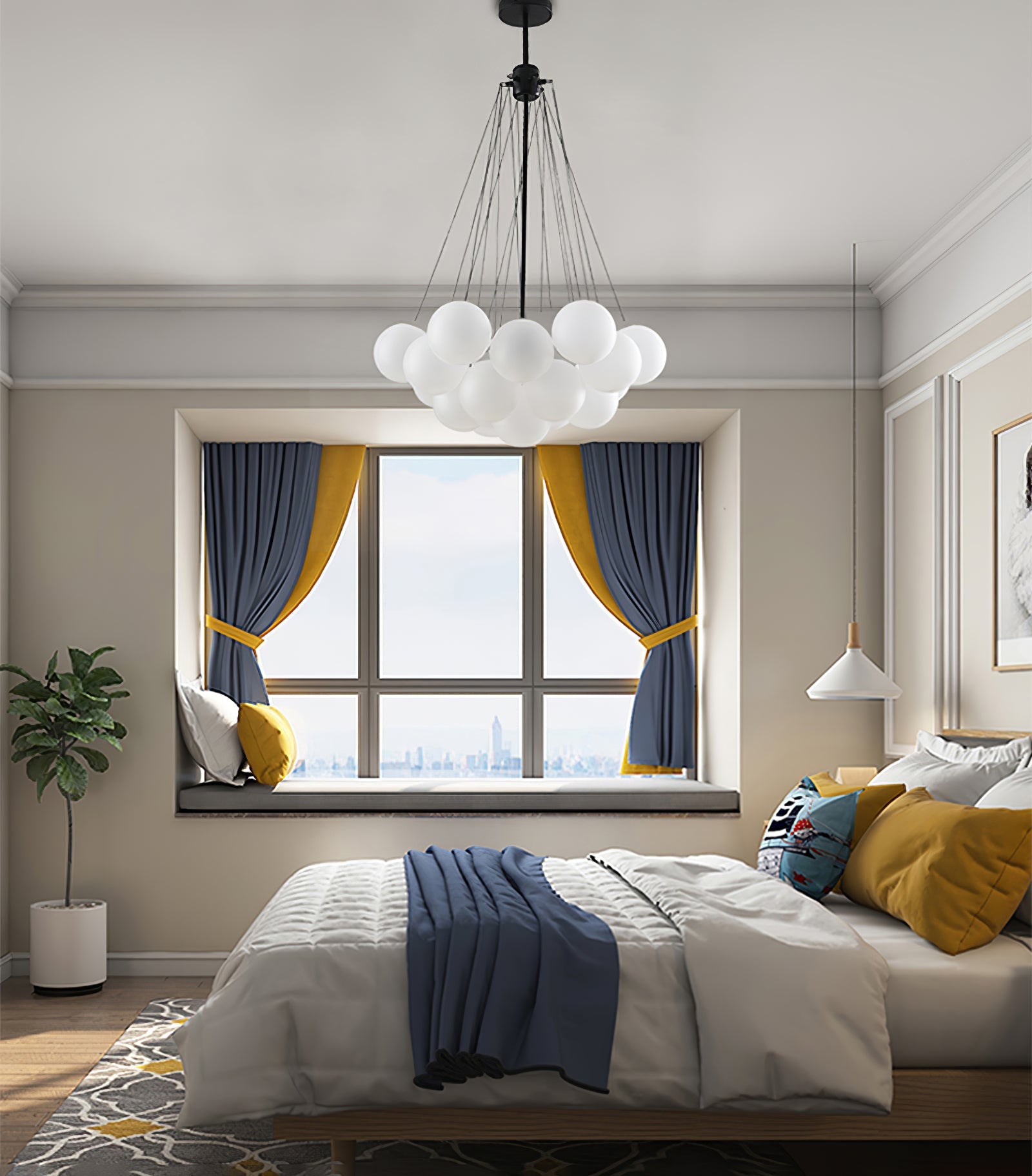 Frosted Glass Orb Chandelier 15.8 in x 33.5 in Indoor Ceiling Light 19-73 Heads Adjustable Modern Dining Room Living Room Pendant Fixture | Thomler