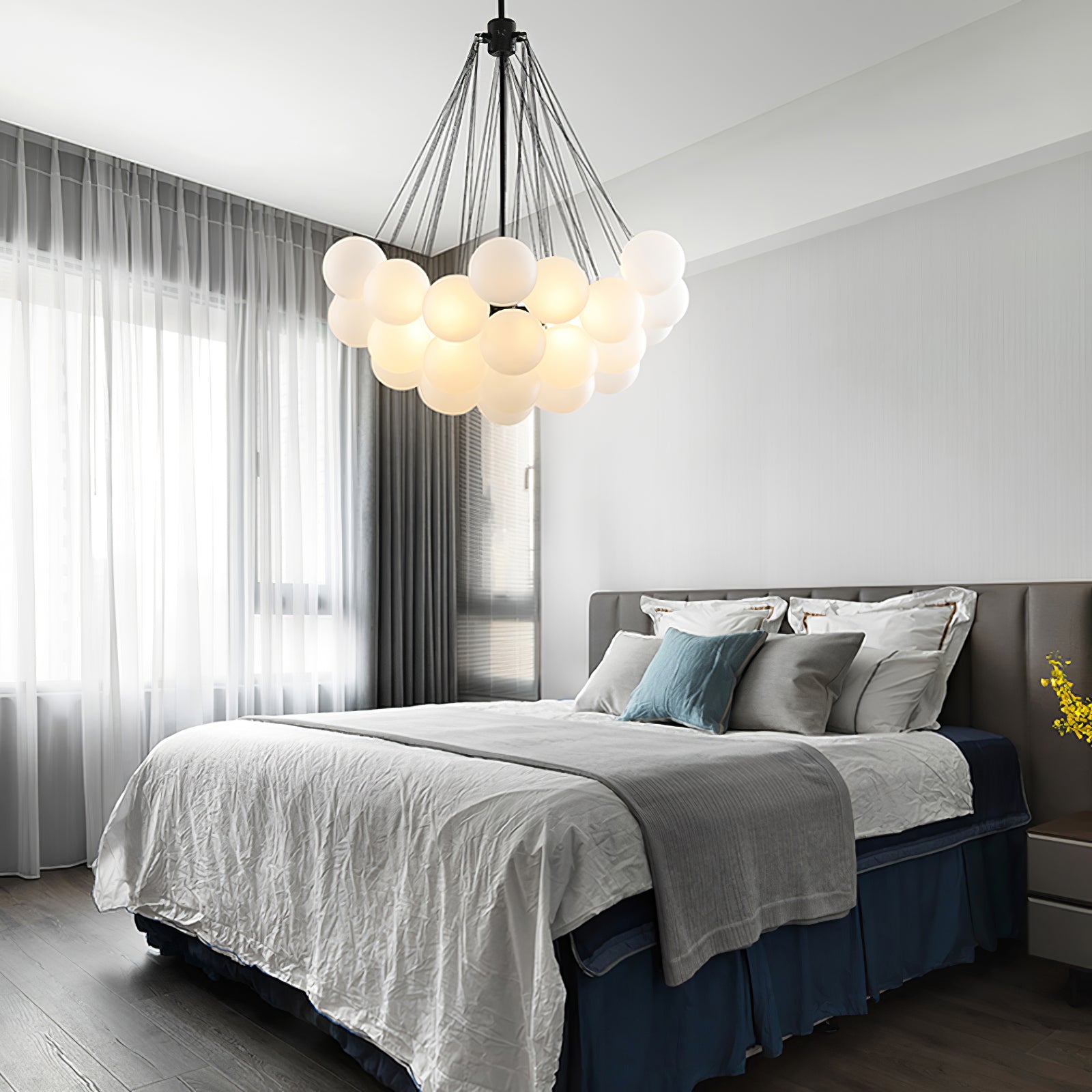 Frosted Glass Orb Chandelier 15.8 in x 33.5 in Indoor Ceiling Light 19-73 Heads Adjustable Modern Dining Room Living Room Pendant Fixture | Thomler
