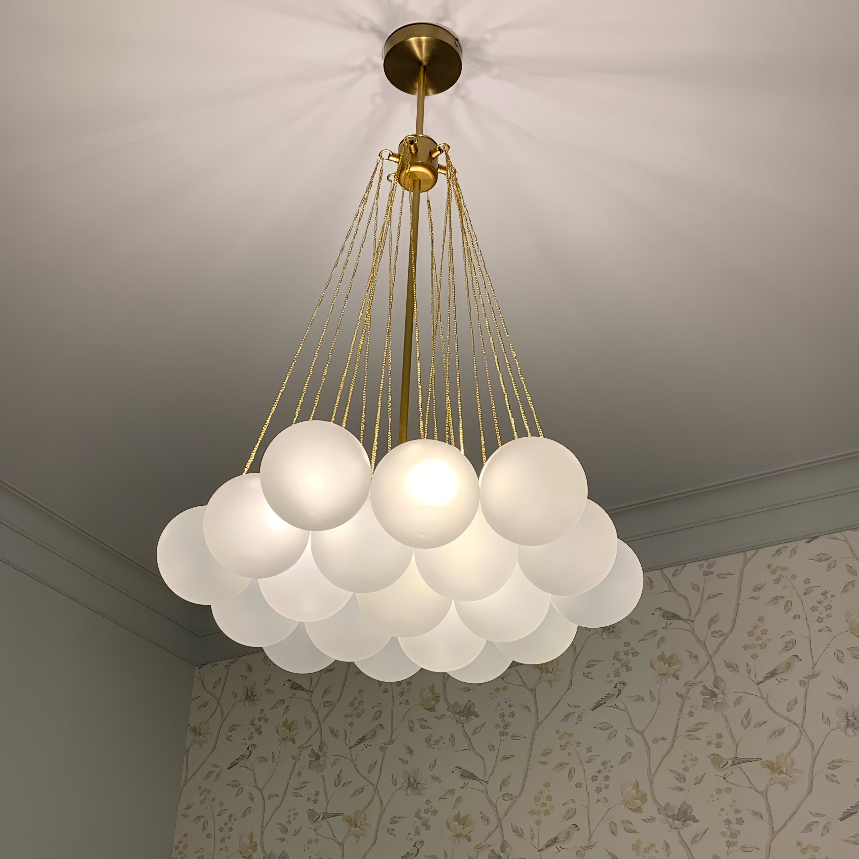 Frosted Glass Orb Chandelier 15.8 in x 33.5 in Indoor Ceiling Light 19-73 Heads Adjustable Modern Dining Room Living Room Pendant Fixture | Thomler
