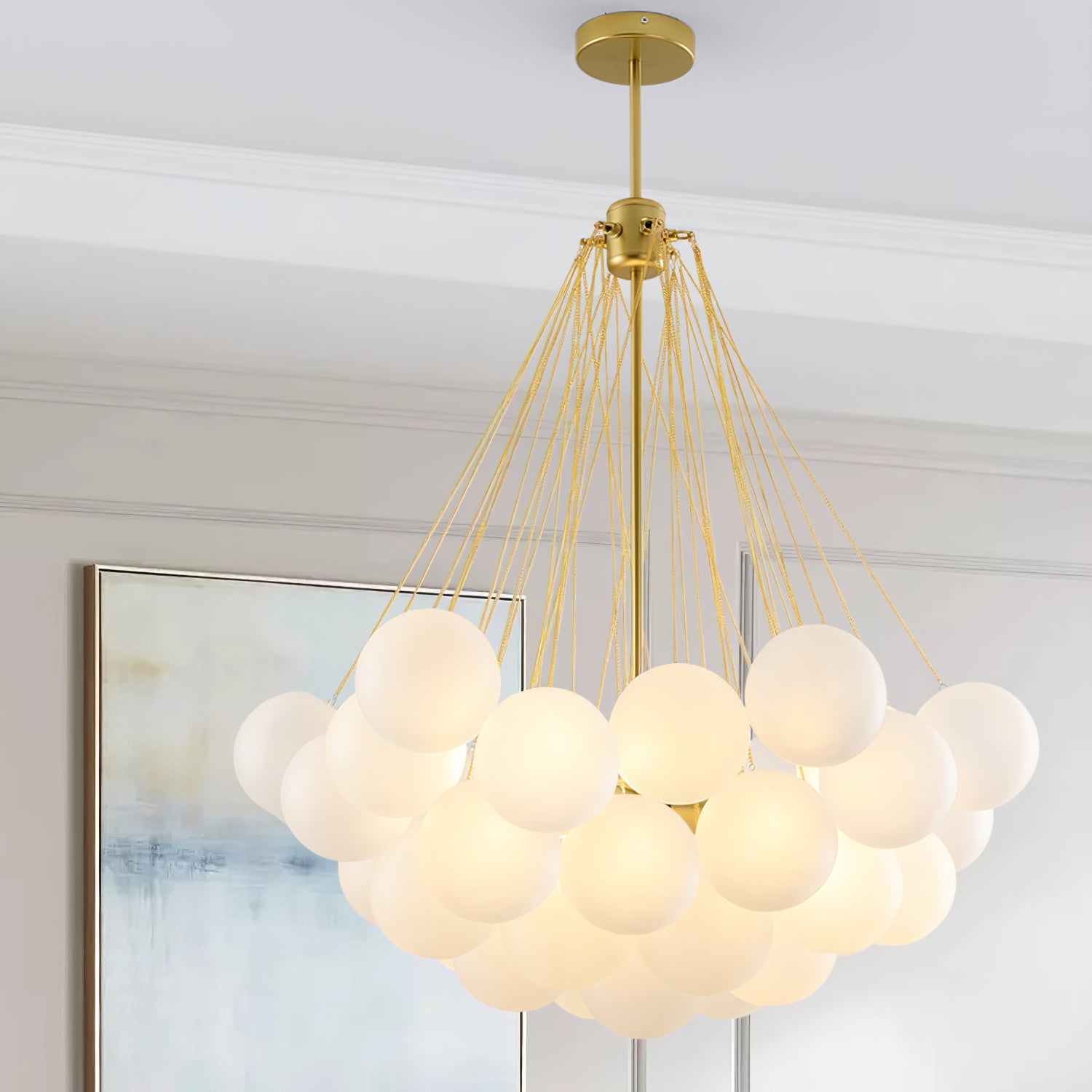Frosted Glass Orb Chandelier 15.8 in x 33.5 in Indoor Ceiling Light 19-73 Heads Adjustable Modern Dining Room Living Room Pendant Fixture | Thomler