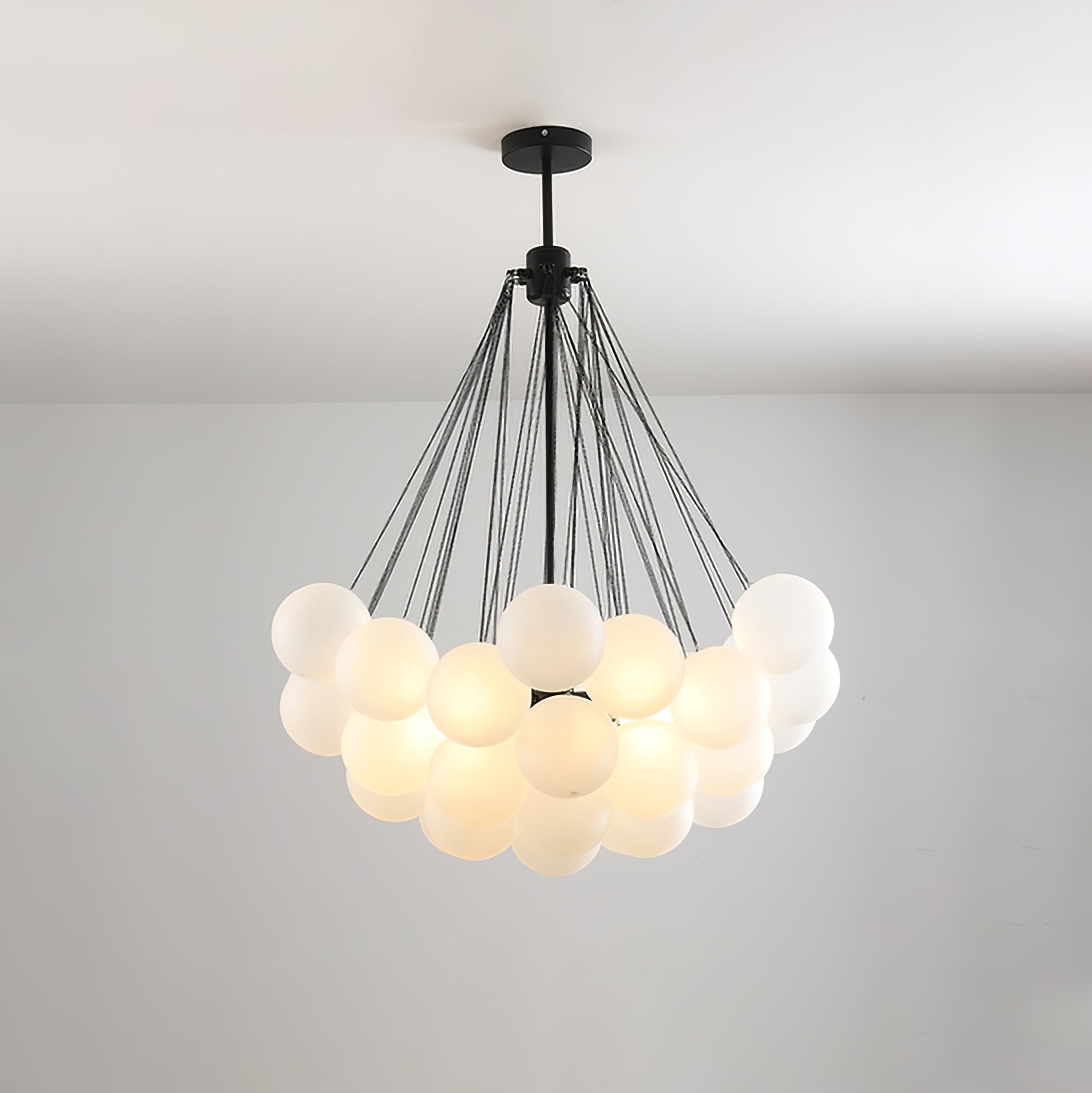 Frosted Glass Orb Chandelier 15.8 in x 33.5 in Indoor Ceiling Light 19-73 Heads Adjustable Modern Dining Room Living Room Pendant Fixture | Thomler