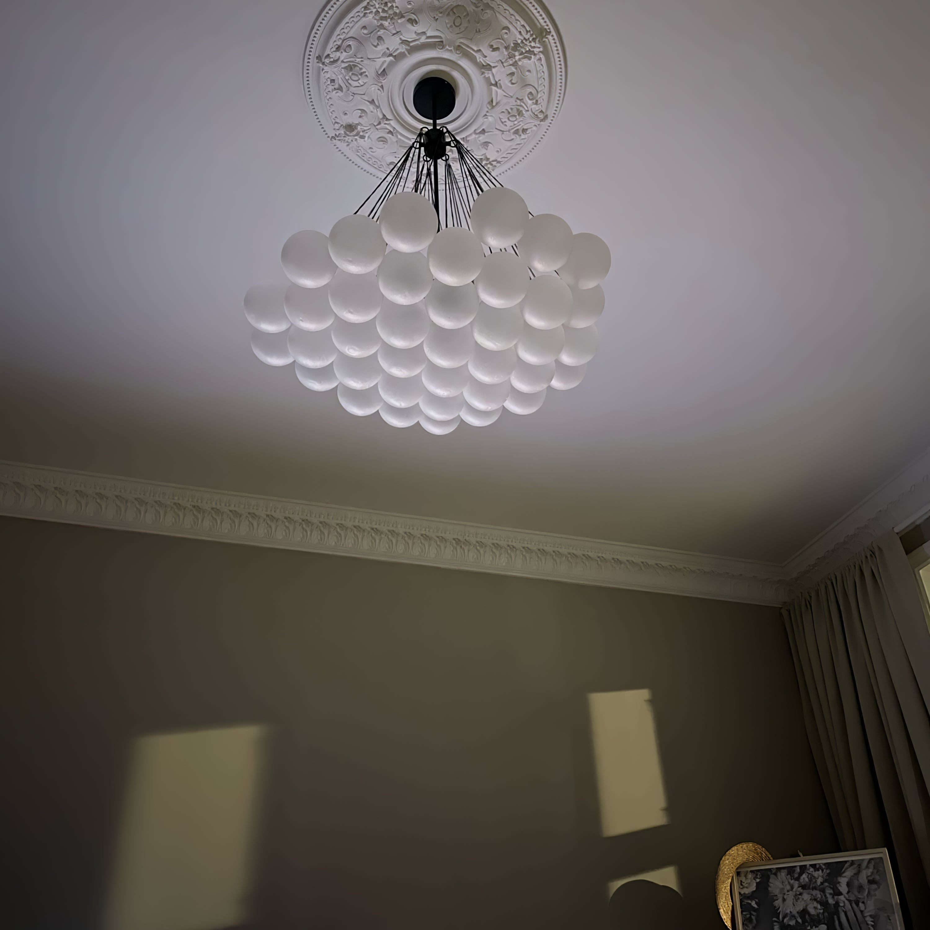 Frosted Glass Orb Chandelier 15.8 in x 33.5 in Indoor Ceiling Light 19-73 Heads Adjustable Modern Dining Room Living Room Pendant Fixture | Thomler