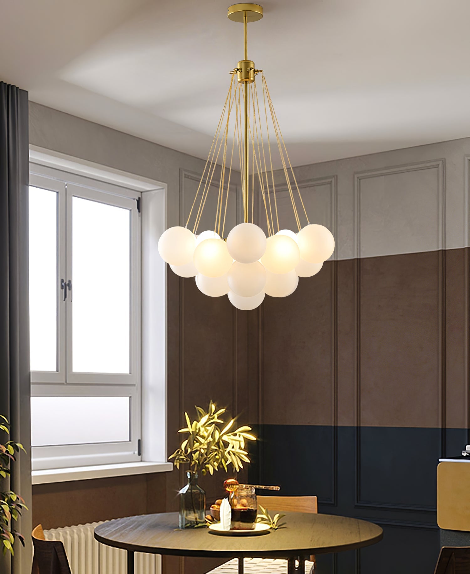 Frosted Glass Orb Chandelier 15.8 in x 33.5 in Indoor Ceiling Light 19-73 Heads Adjustable Modern Dining Room Living Room Pendant Fixture | Thomler