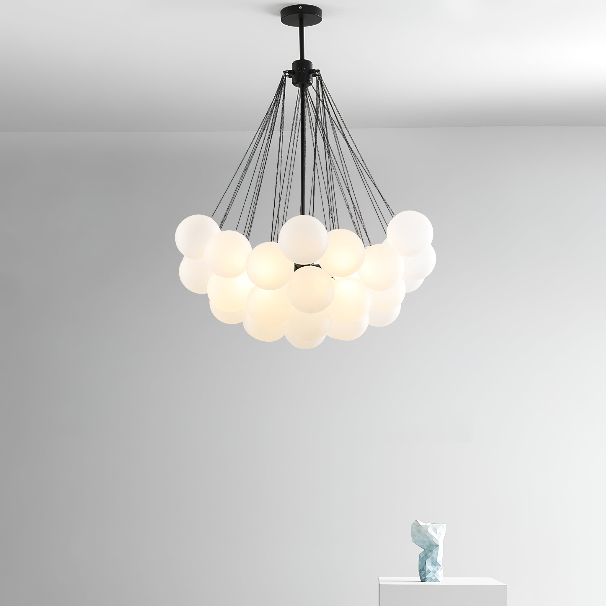 Frosted Glass Orb Chandelier 15.8 in x 33.5 in Indoor Ceiling Light 19-73 Heads Adjustable Modern Dining Room Living Room Pendant Fixture | Thomler
