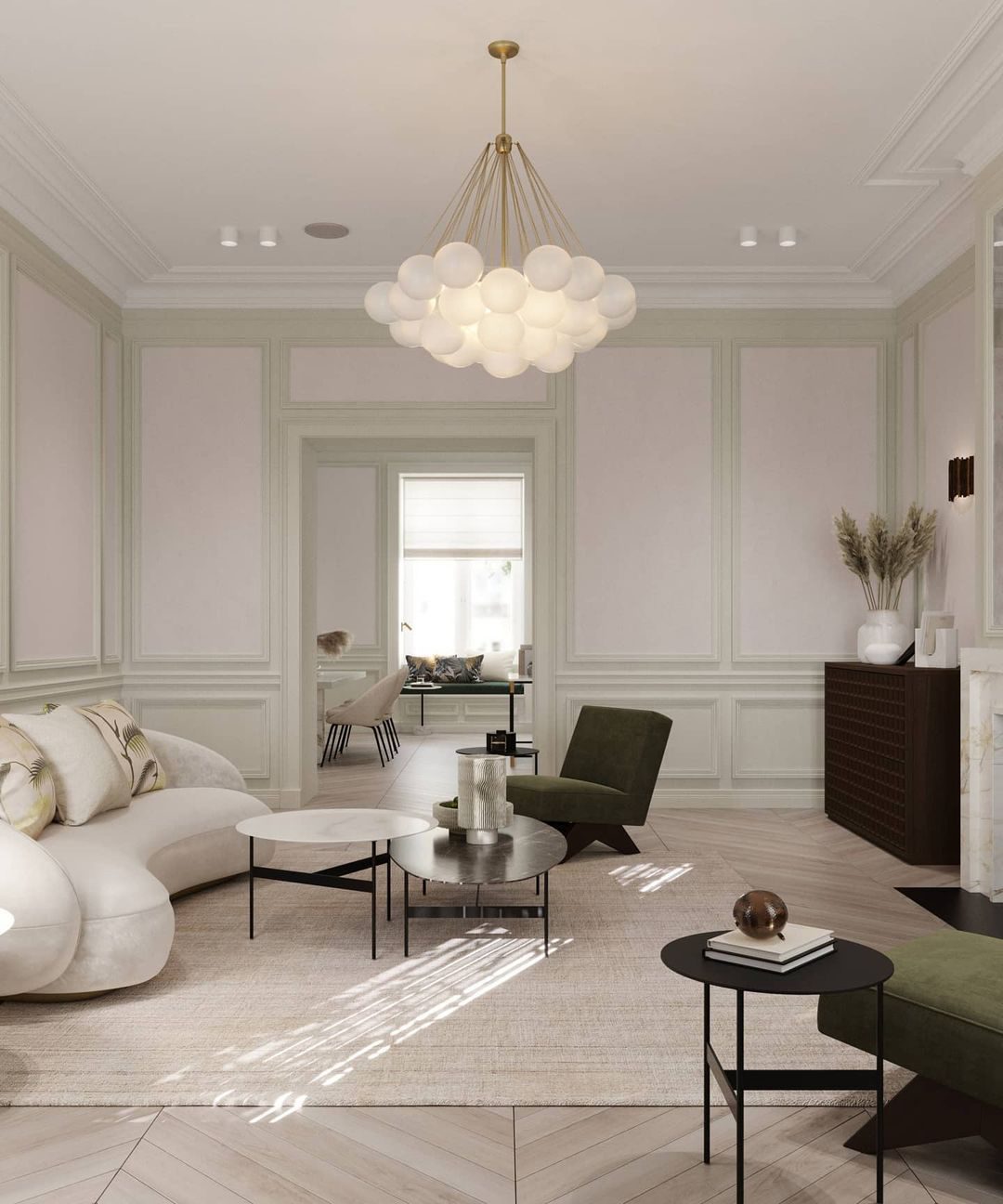 Frosted Glass Orb Chandelier 15.8 in x 33.5 in Indoor Ceiling Light 19-73 Heads Adjustable Modern Dining Room Living Room Pendant Fixture | Thomler