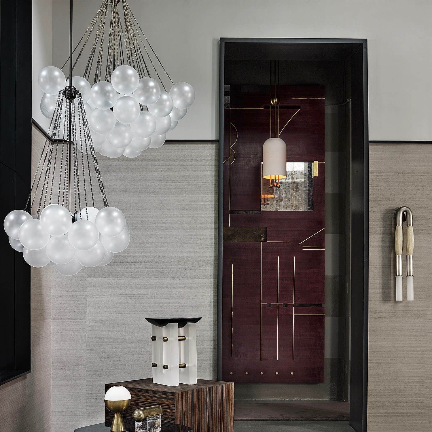 Frosted Glass Orb Chandelier 15.8 in x 33.5 in Indoor Ceiling Light 19-73 Heads Adjustable Modern Dining Room Living Room Pendant Fixture | Thomler