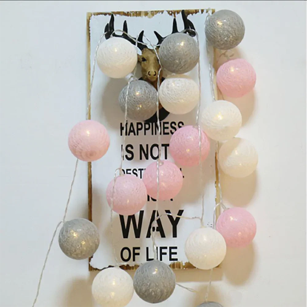 Cotton Ball String Lights LED Garland for Bedroom Living Room Nursery Party Decor USB or Battery Powered Ambient Lighting | Thomler