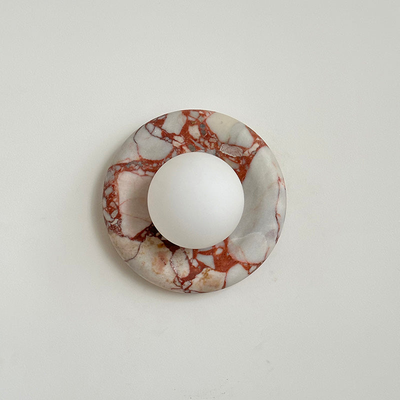 Round Glass Wall Sconce with Curved Marble Backplate for Living Room, Bedroom & Hallway – Hardwired Modern Indoor Light Fixture | Thomler