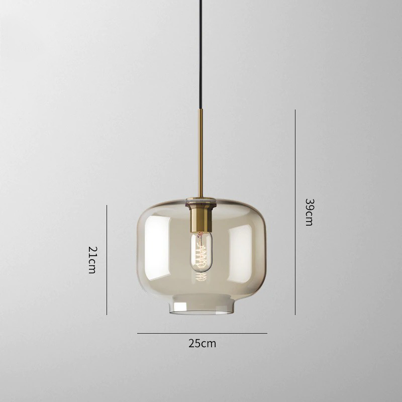 Amber Glass Pendant Light Fixture with Adjustable Cable for Kitchen Island Dining Room Bedroom Modern Hanging Ceiling Lamp Iron Frame | Thomler