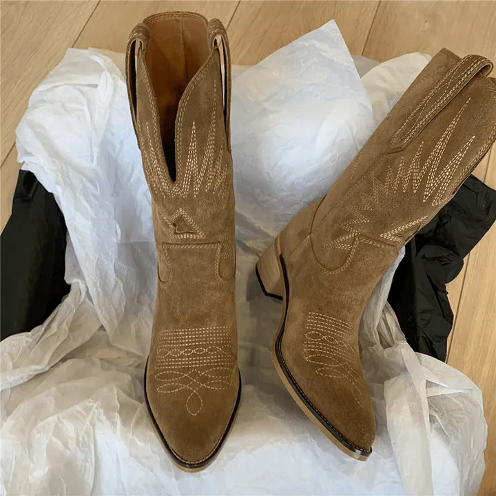 Western-Style Ankle Boots for Women – Versatile Year-Round Footwear with Block Heel & Pointed Toe | Thomler