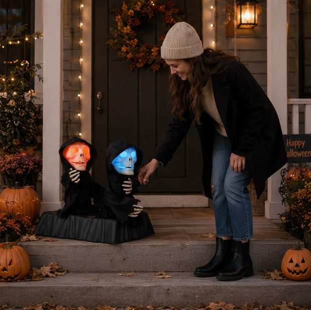 Battery-Powered Dancing Halloween Figures with Music & Color-Changing Eyes – Spooky Singing Decor for Indoor Party Tables | Thomler