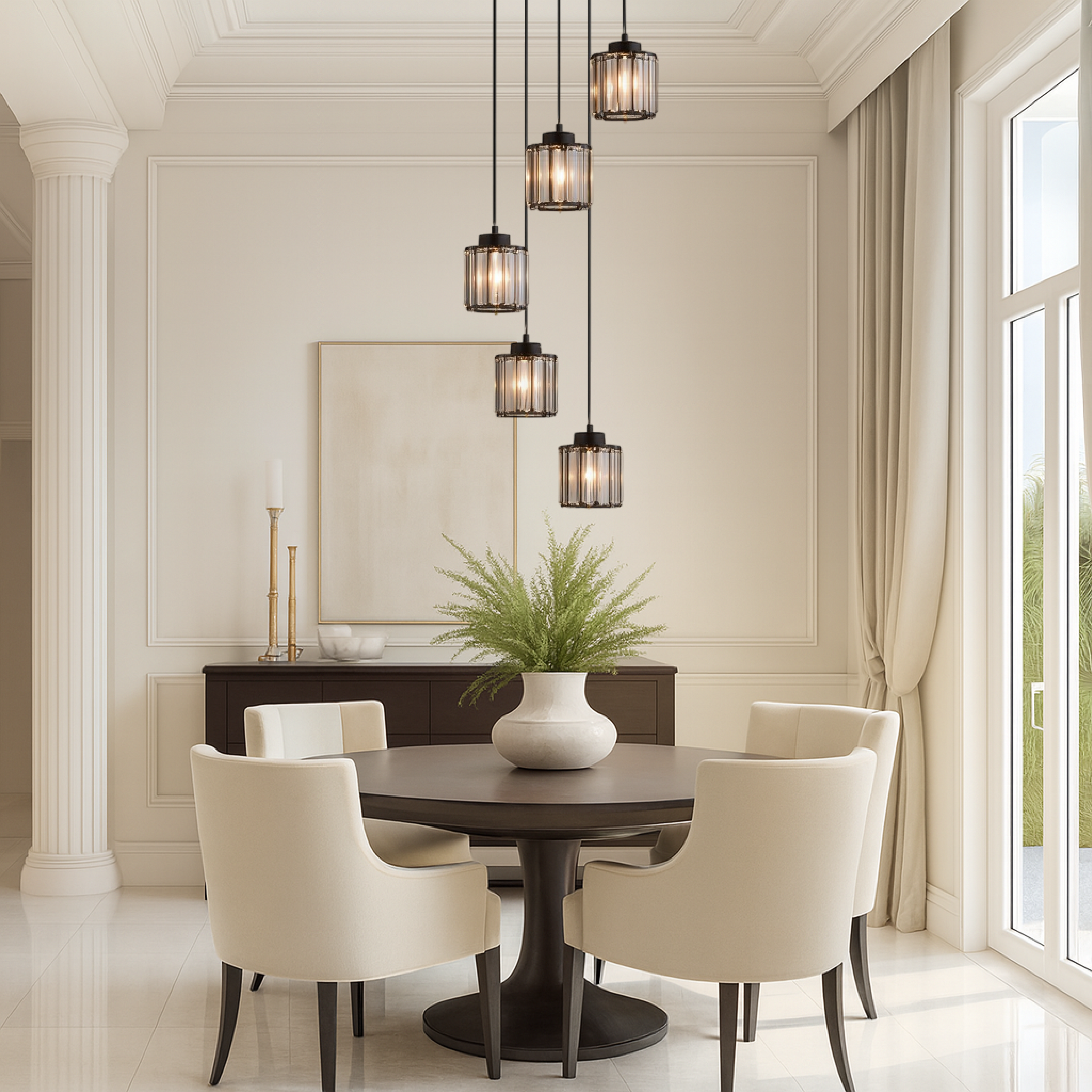 Pendant Light Glass Metal 13.0 cm x 15.0 cm Adjustable Black Staircase Foyer Hanging Chandelier 5-8 Tier Luxury Stair Lighting | Thomler