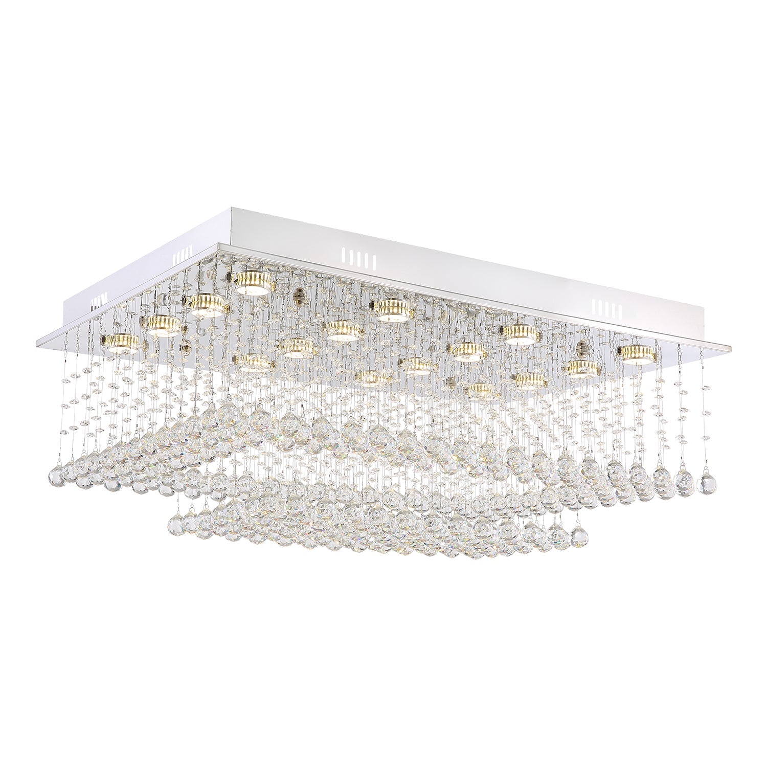 Tiered Glass Crystal Flush Mount Ceiling Light for Dining Room, Bedroom & Kitchen – Stainless Steel Frame, GU10 LED Compatible | Thomler