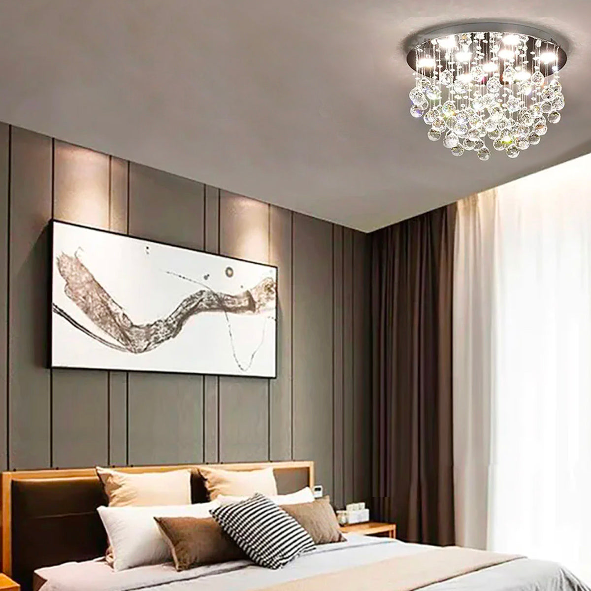 Sparkling Tiered Crystal Ceiling Light Fixture 9-Socket Chrome Finish for Dining Room Bedroom Living Room Contemporary Semi-Flush Mount | Thomler
