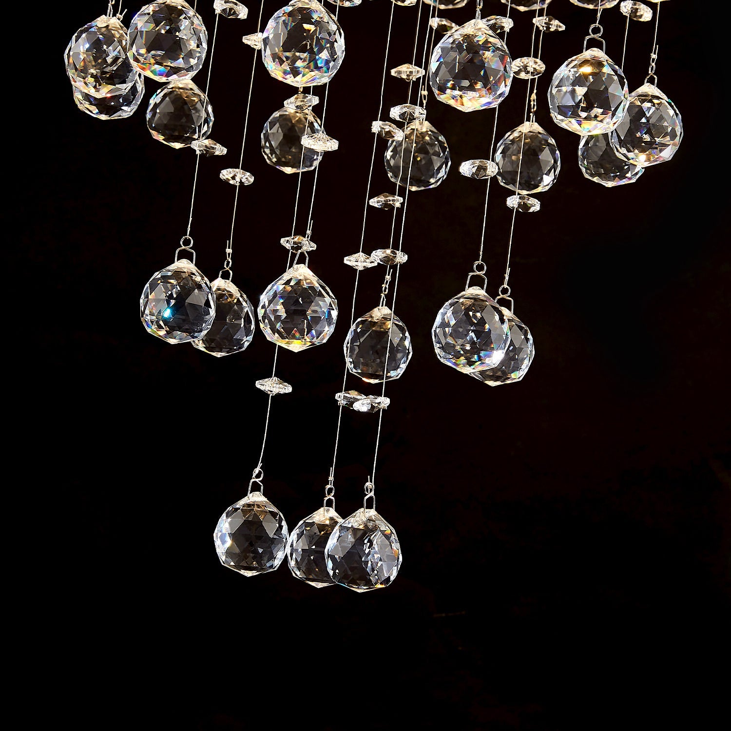 Chrome Ceiling Light with Cascading K9 Crystal Strands for Bedroom, Living Room & Hallway | 5-Light Flush Mount Fixture with GU10 Sockets | Thomler