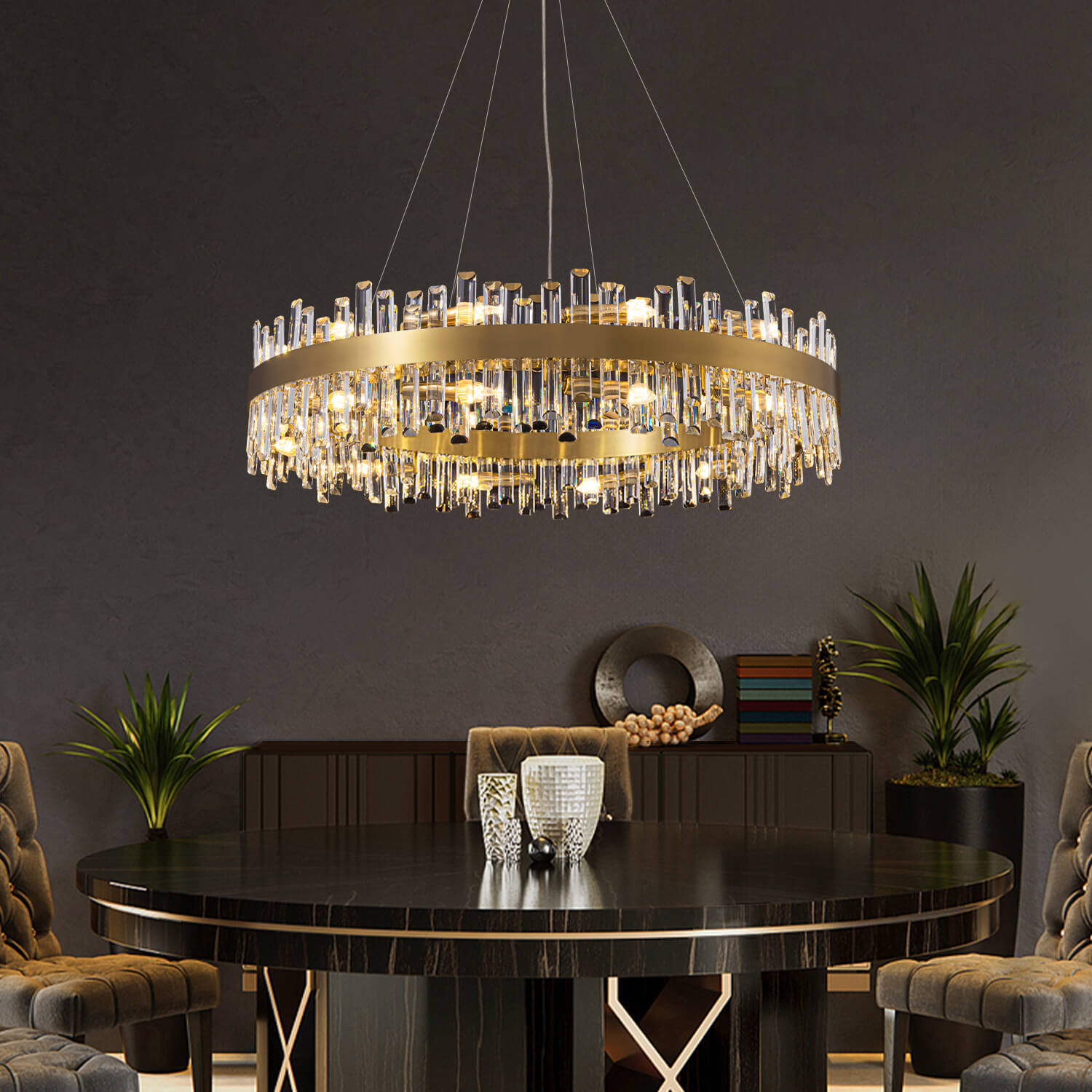 Crystal Round Chandelier Gold K9 19.7–39.4 in Dining Room Living Room Ceiling Light Luxury Pendant | Thomler