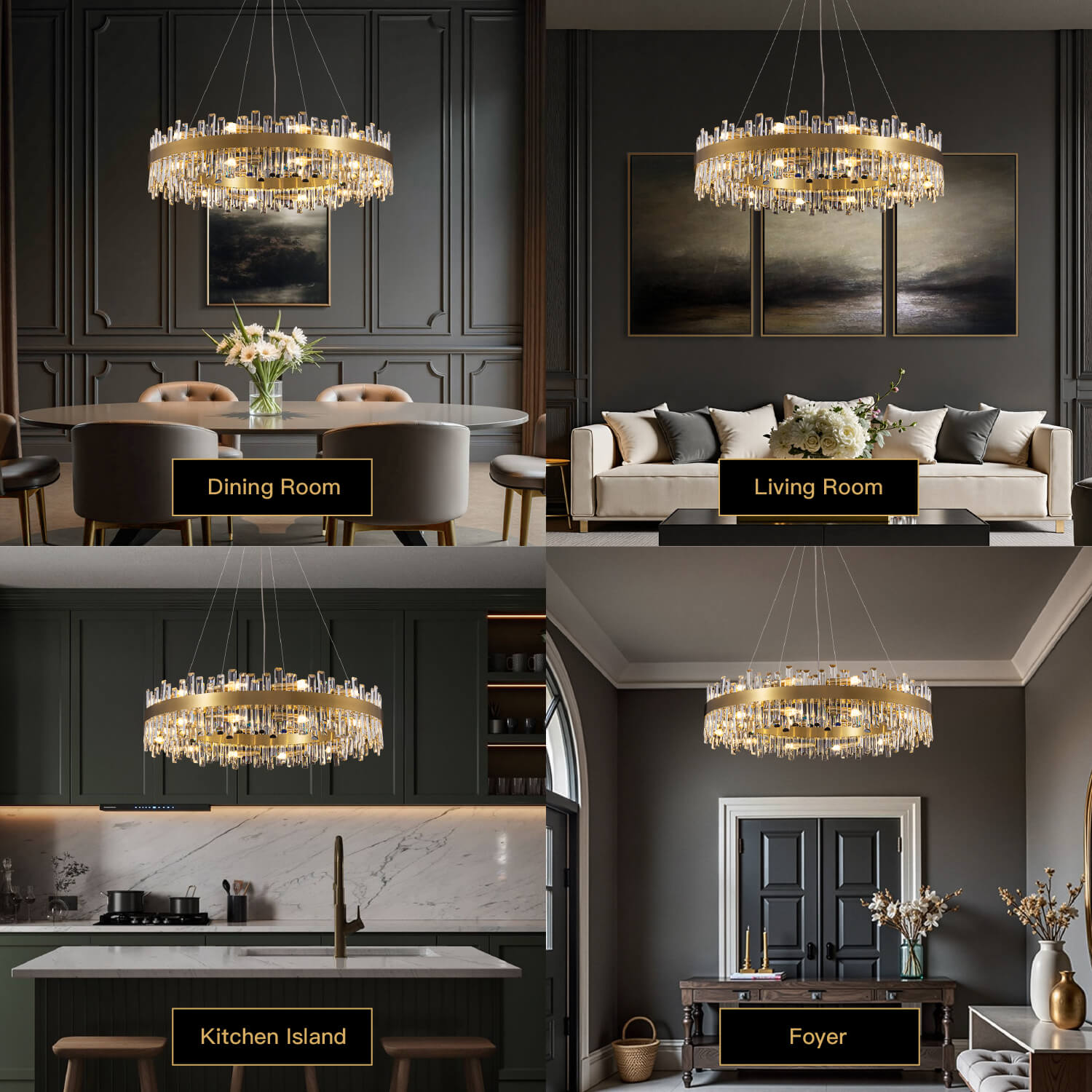 Crystal Round Chandelier Gold K9 19.7–39.4 in Dining Room Living Room Ceiling Light Luxury Pendant | Thomler