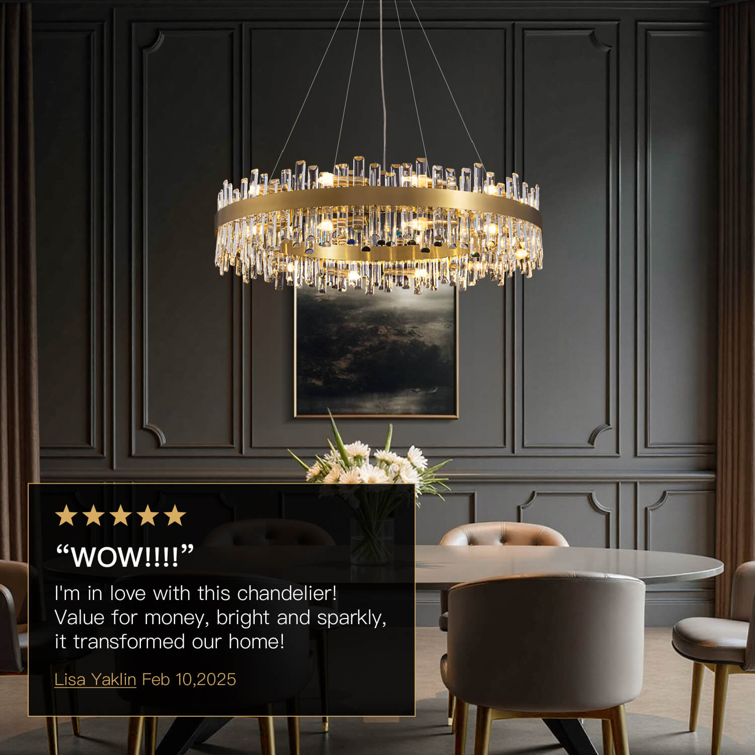Crystal Round Chandelier Gold K9 19.7–39.4 in Dining Room Living Room Ceiling Light Luxury Pendant | Thomler