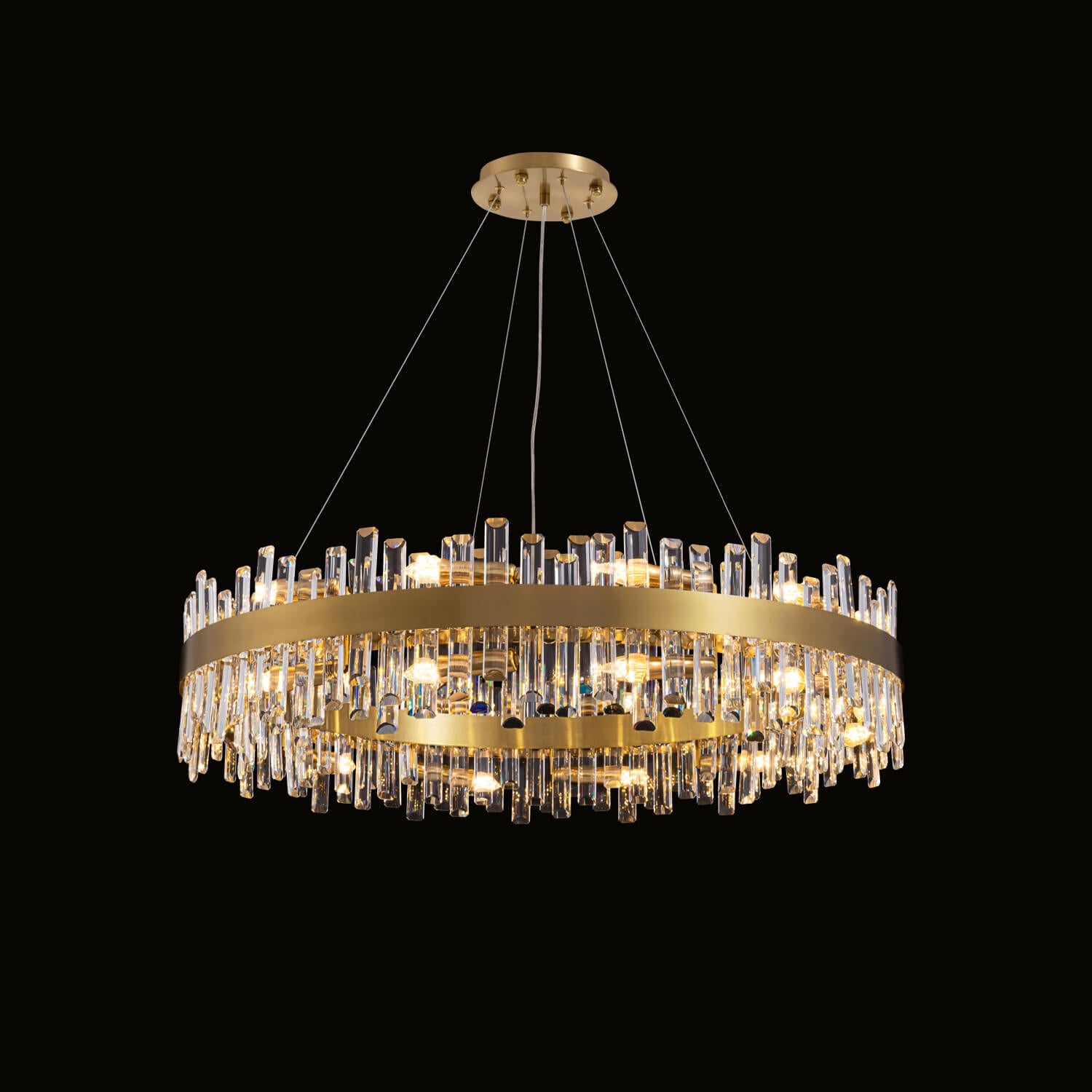 Pendant Light Crystal Metal 19.7 in Round Gold Dining Room Kitchen Island Ceiling Chandelier Adjustable Height Luxury Modern | Thomler