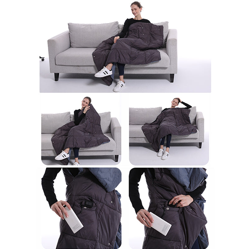 Oversized Hooded Throw Blanket with Sleeves and Foot Pocket Gray Wearable Wrap for Couch Reading TV Lounging | Thomler