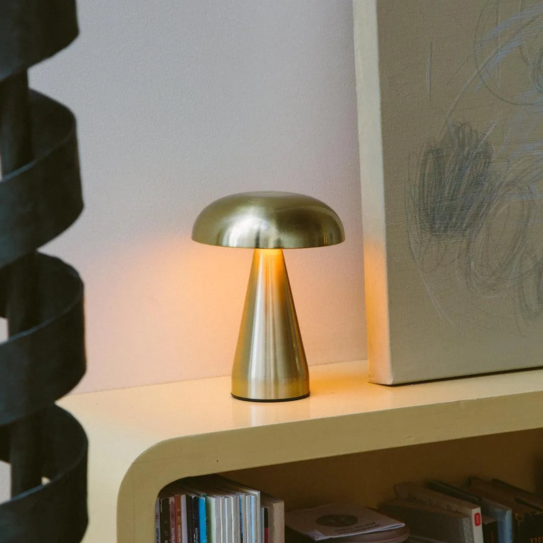 Table Lamp Metal 21.5 cm Wireless Touch Rechargeable Brass Gold Indoor Outdoor Patio Bedside Ambient Lighting USB C | Thomler