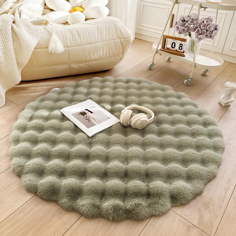 Plush Circular Synthetic Bunny Pile Floor Mat – Anti-Skid Backing, Machine Washable | Thomler