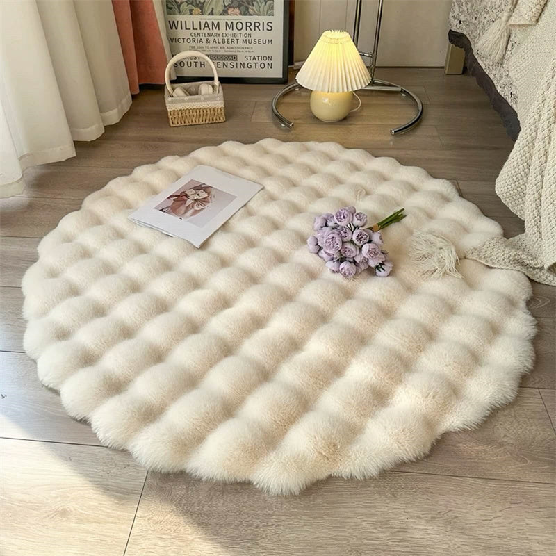 Plush Circular Synthetic Bunny Pile Floor Mat – Anti-Skid Backing, Machine Washable | Thomler