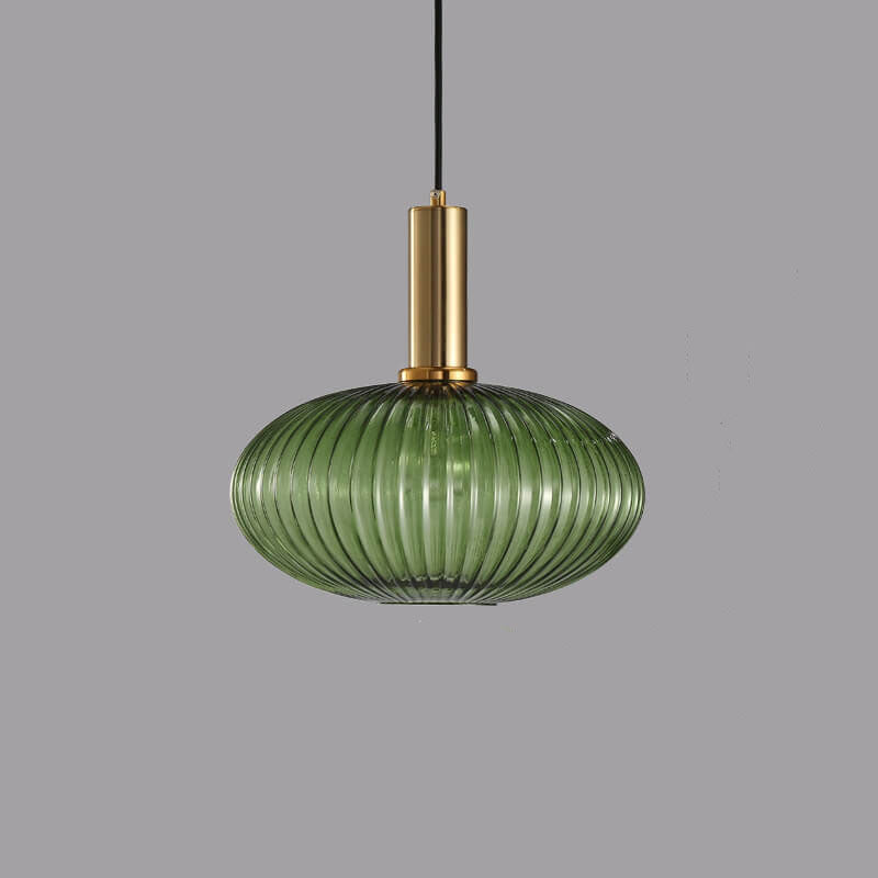Ribbed Glass Cylinder Hanging Fixture Single-Bulb Suspension Lamp for Kitchen Island Dining Room Entryway | Thomler