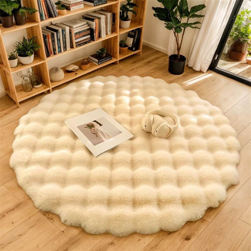 Plush Circular Synthetic Bunny Pile Floor Mat – Anti-Skid Backing, Machine Washable | Thomler