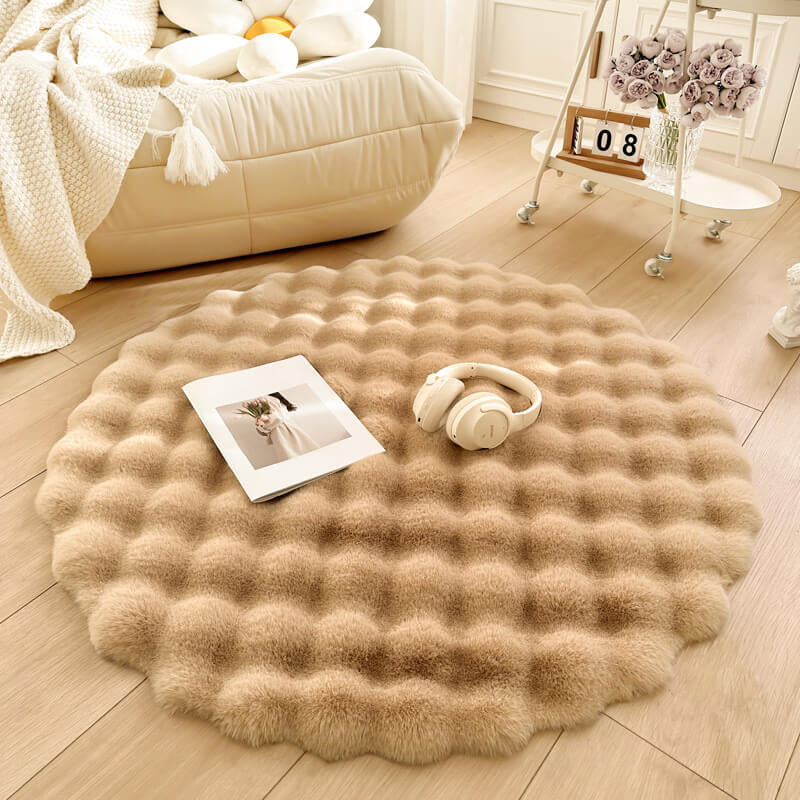 Plush Circular Synthetic Bunny Pile Floor Mat – Anti-Skid Backing, Machine Washable | Thomler