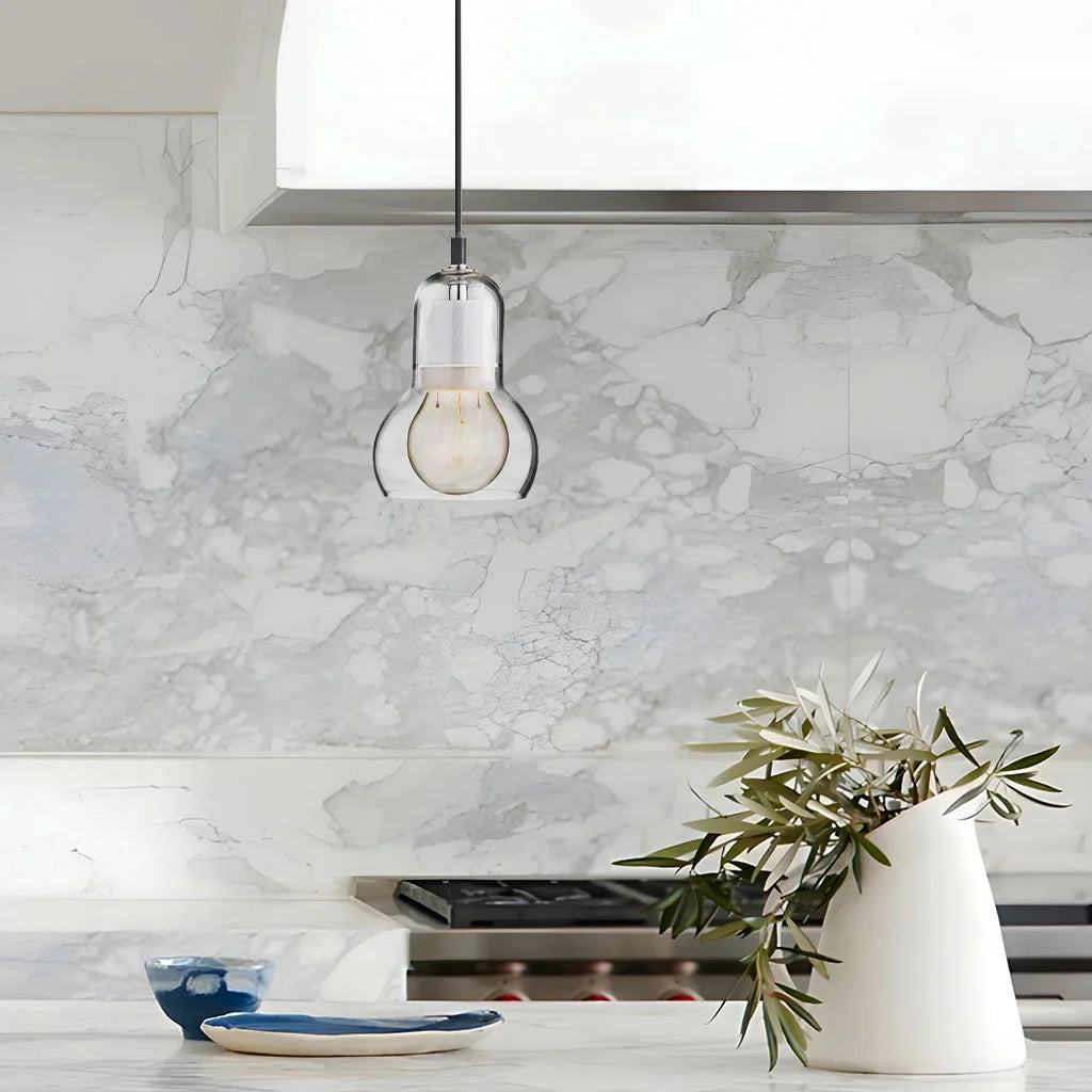 Pendant Light Glass 8 in Clear Warm Glow Living Room Bedroom Dining Room Hanging Lamp | Thomler