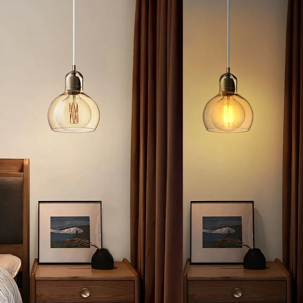 Pendant Light Glass 8 in Clear Warm Glow Living Room Bedroom Dining Room Hanging Lamp | Thomler
